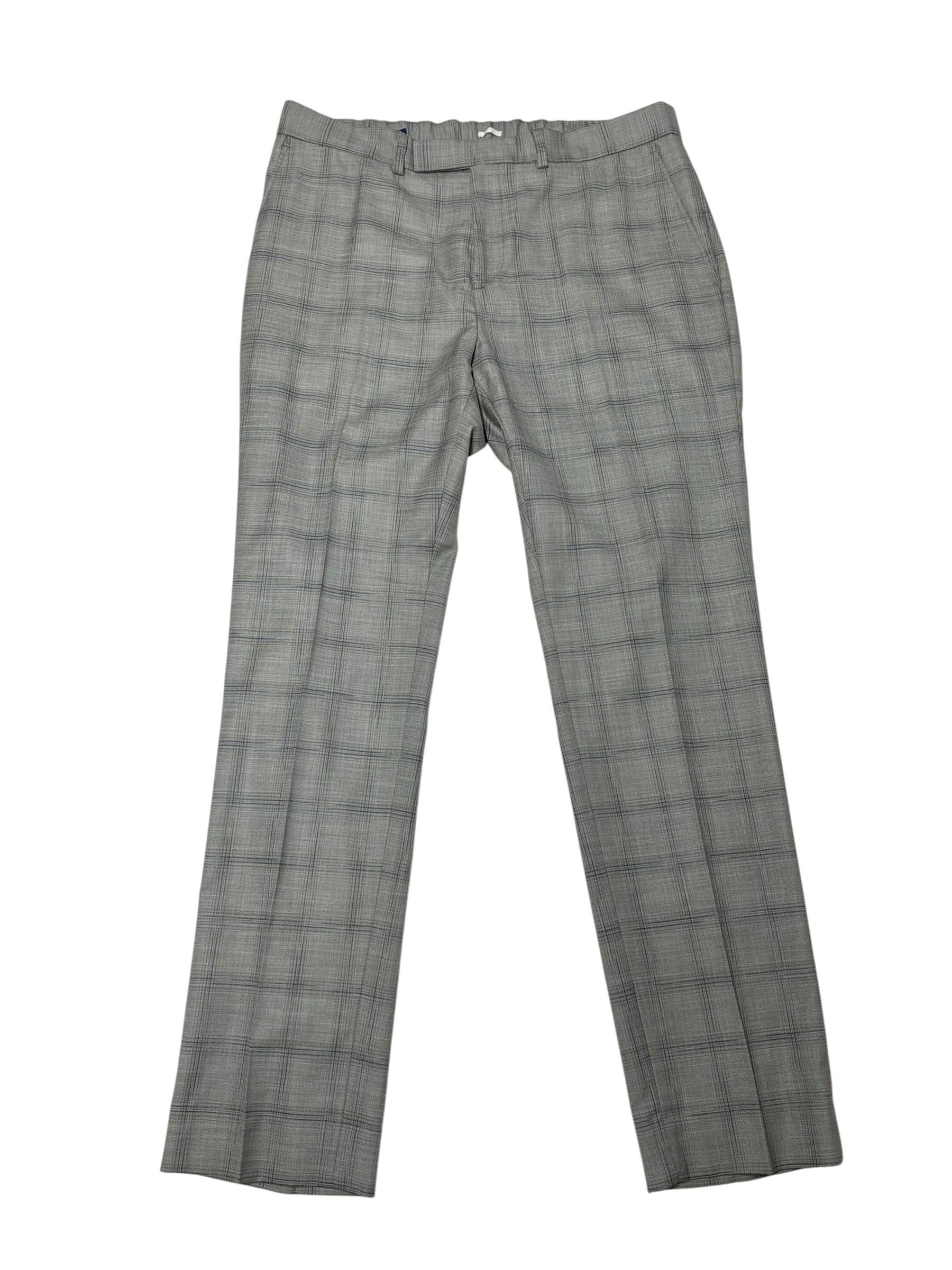 Kenneth Cole Mens Slim fit Dress Pants 35 / 32 Light Grey Plaid Stretch