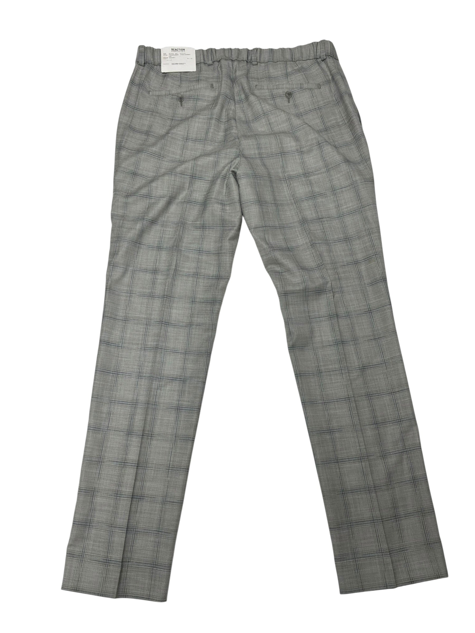 Kenneth Cole Mens Slim fit Dress Pants 35 / 32 Light Grey Plaid Stretch