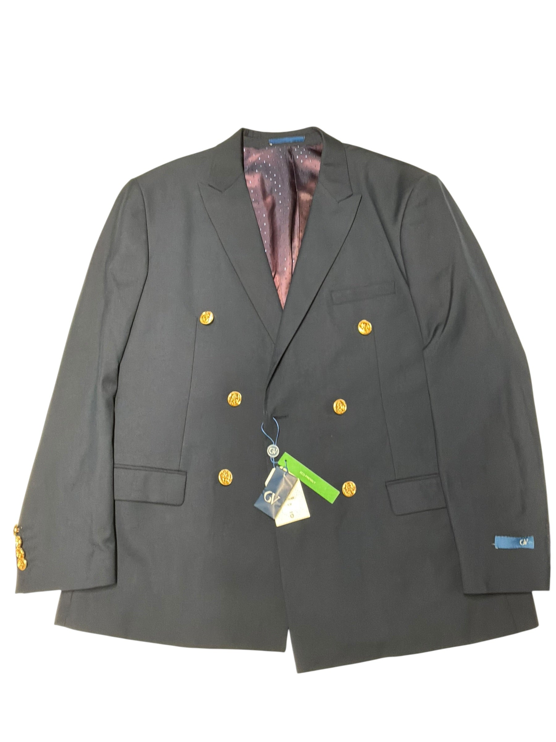 Gino Vitale Mens Double Breasted Sport Coat Blazer 46 L Navy Blue Solid Stretch