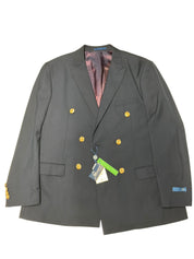 Gino Vitale Mens Double Breasted Sport Coat Blazer 44 L Navy Blue Solid Stretch