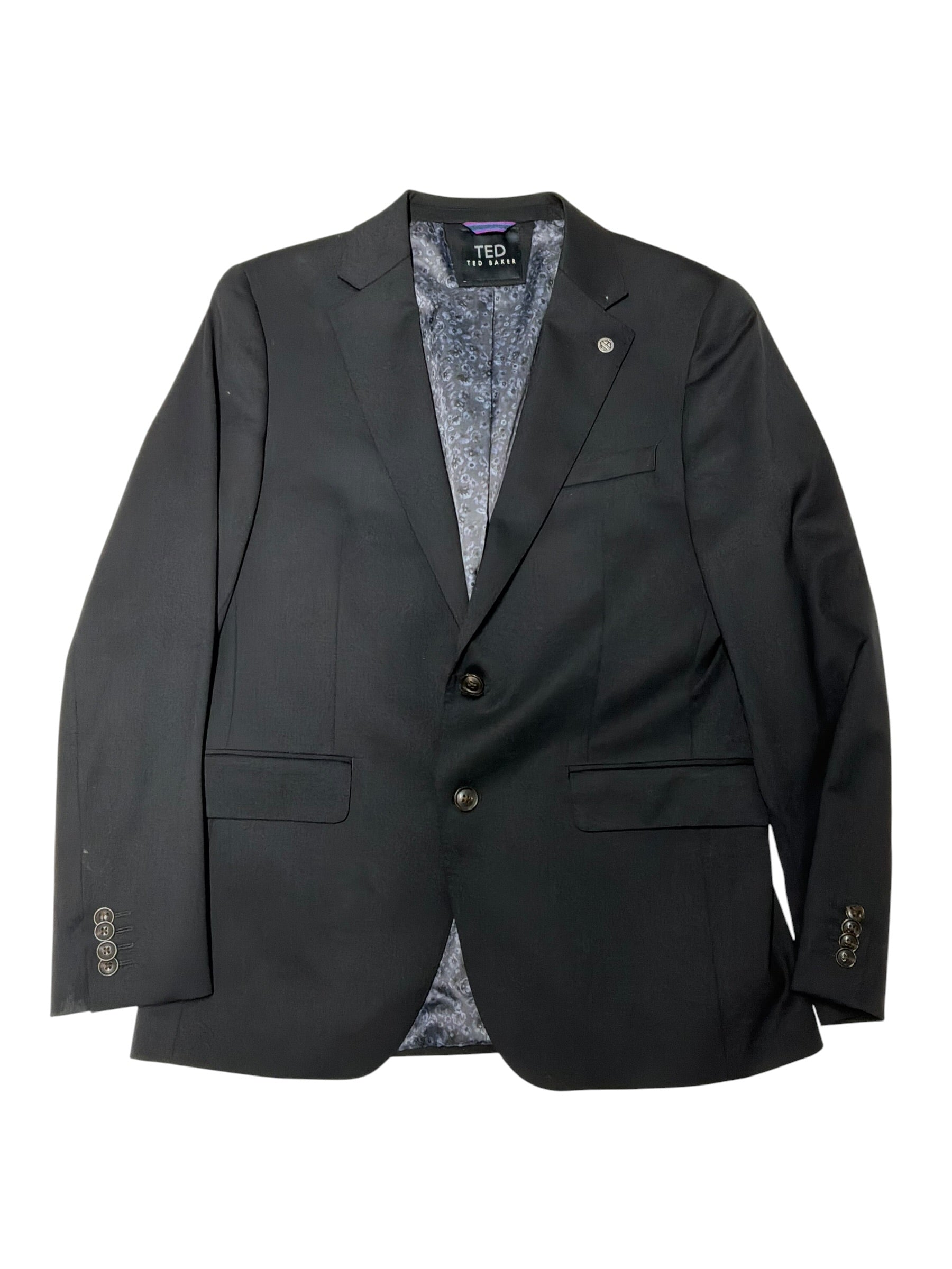 Ted Baker Mens Slim fit Suit Jacket Blazer 42 L Black Solid Stretch Wool