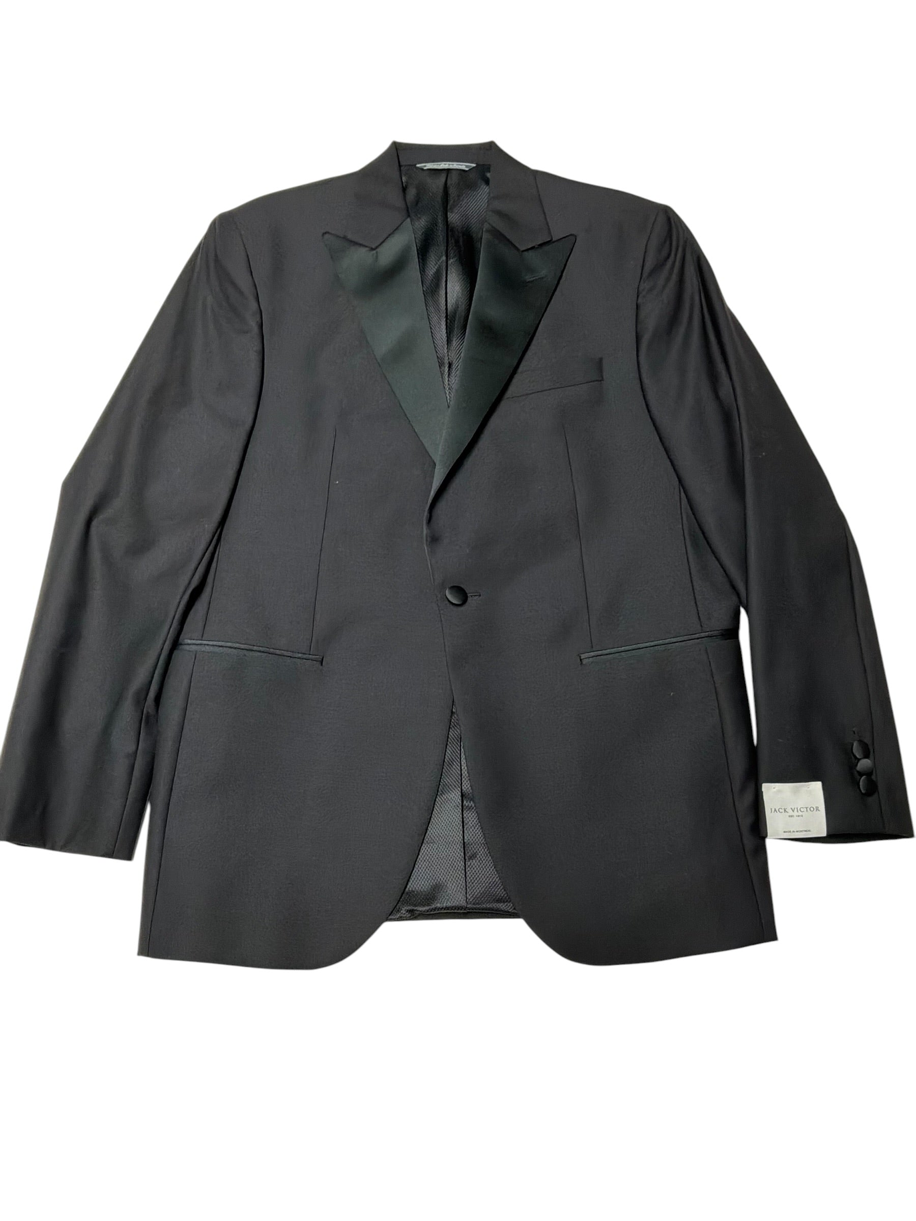 Jack Victor Mens Regular fit Tuxedo Jacket Blazer 40 R Black Solid Stretch Wool