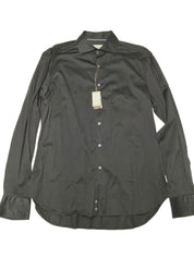 Canali Mens Slim fit Button-Up Shirt Large Black Solid Stretch
