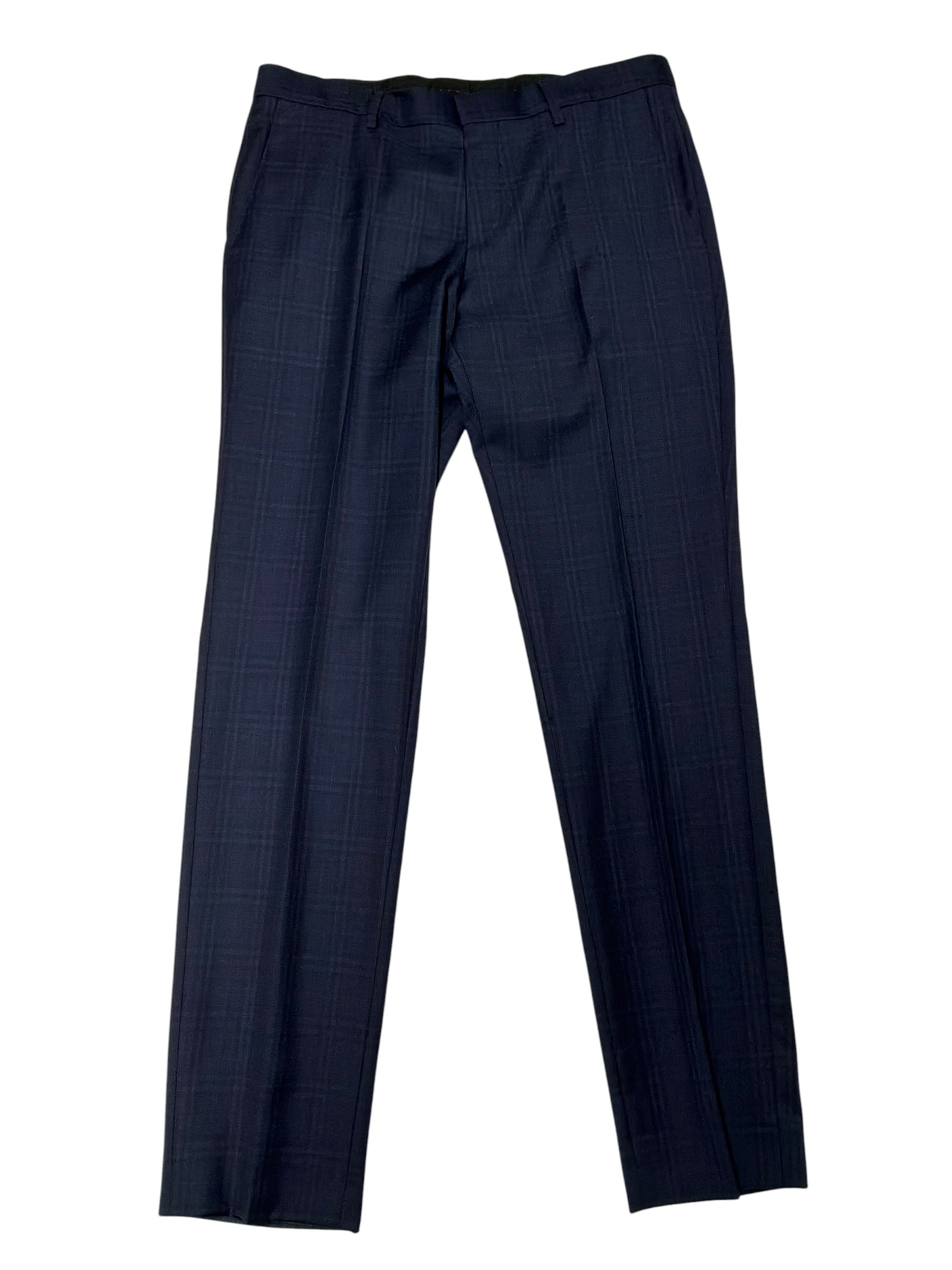 Hugo Boss Mens Slim fit Wool Dress Pants 32 / 32 Navy Blue Plaid