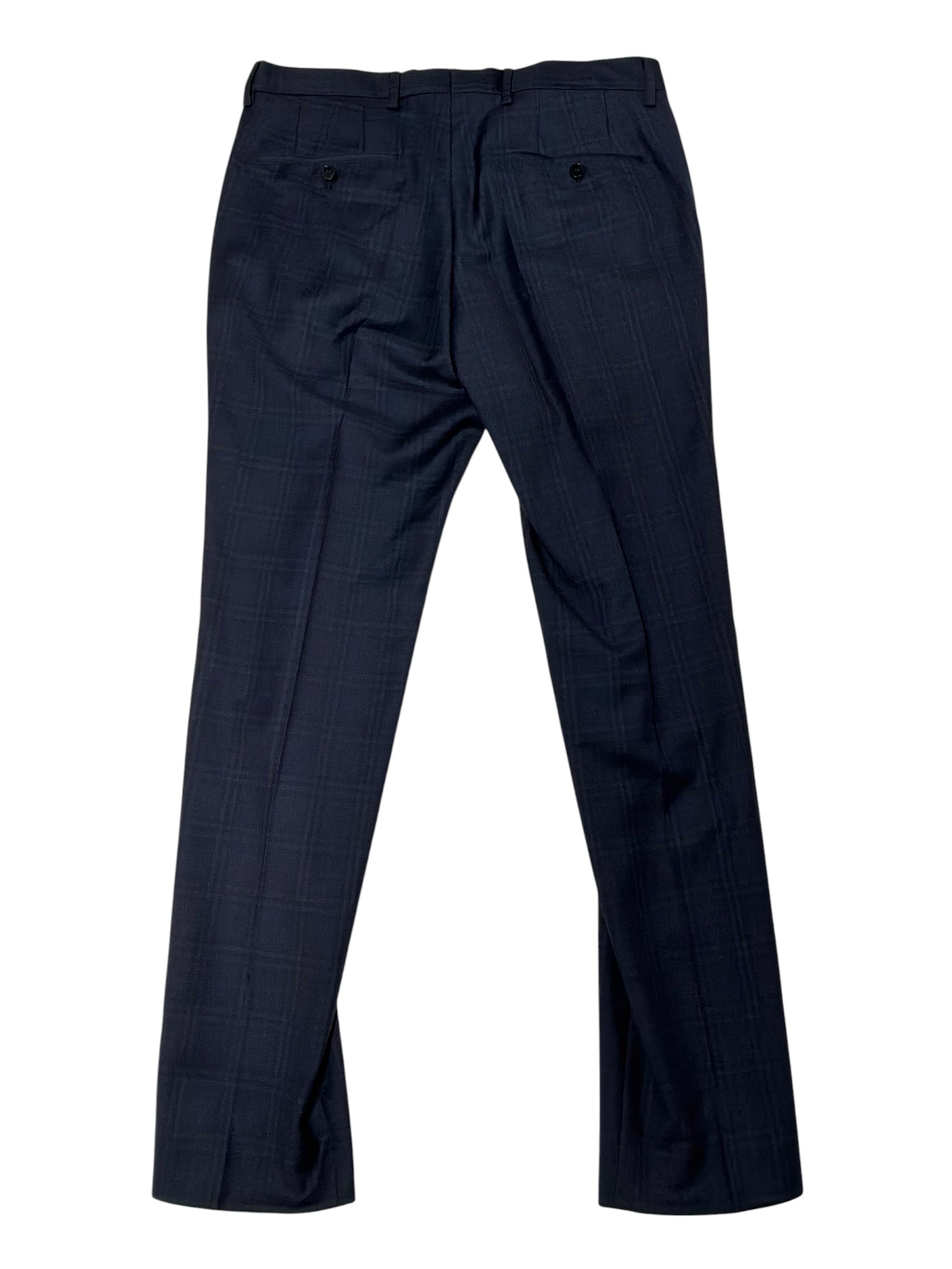 Hugo Boss Mens Slim fit Wool Dress Pants 32 / 32 Navy Blue Plaid