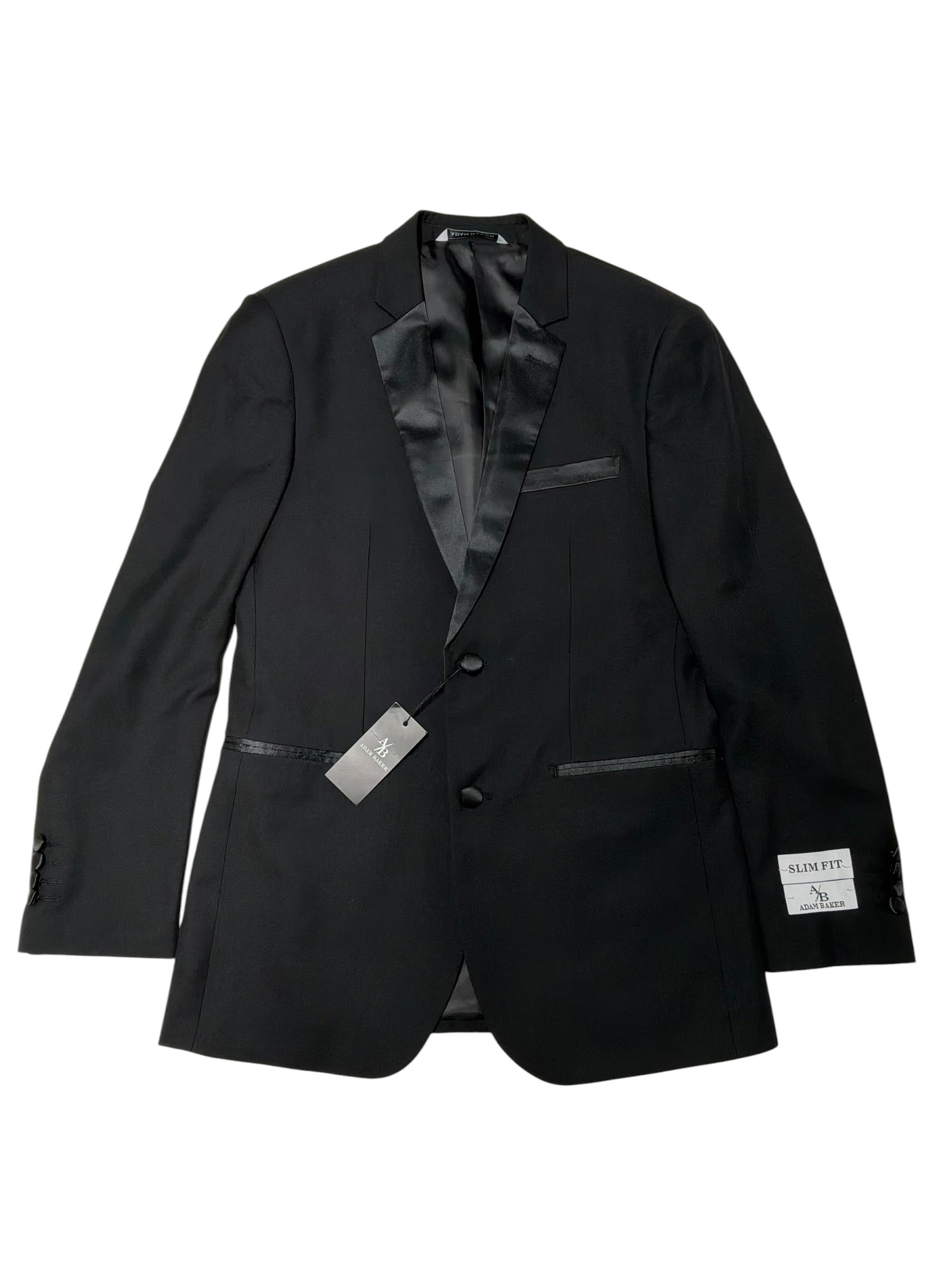 Adam Baker Mens Slim fit 2 Piece Tuxedo Suit 36 R / 28 Waist Black Solid Wool