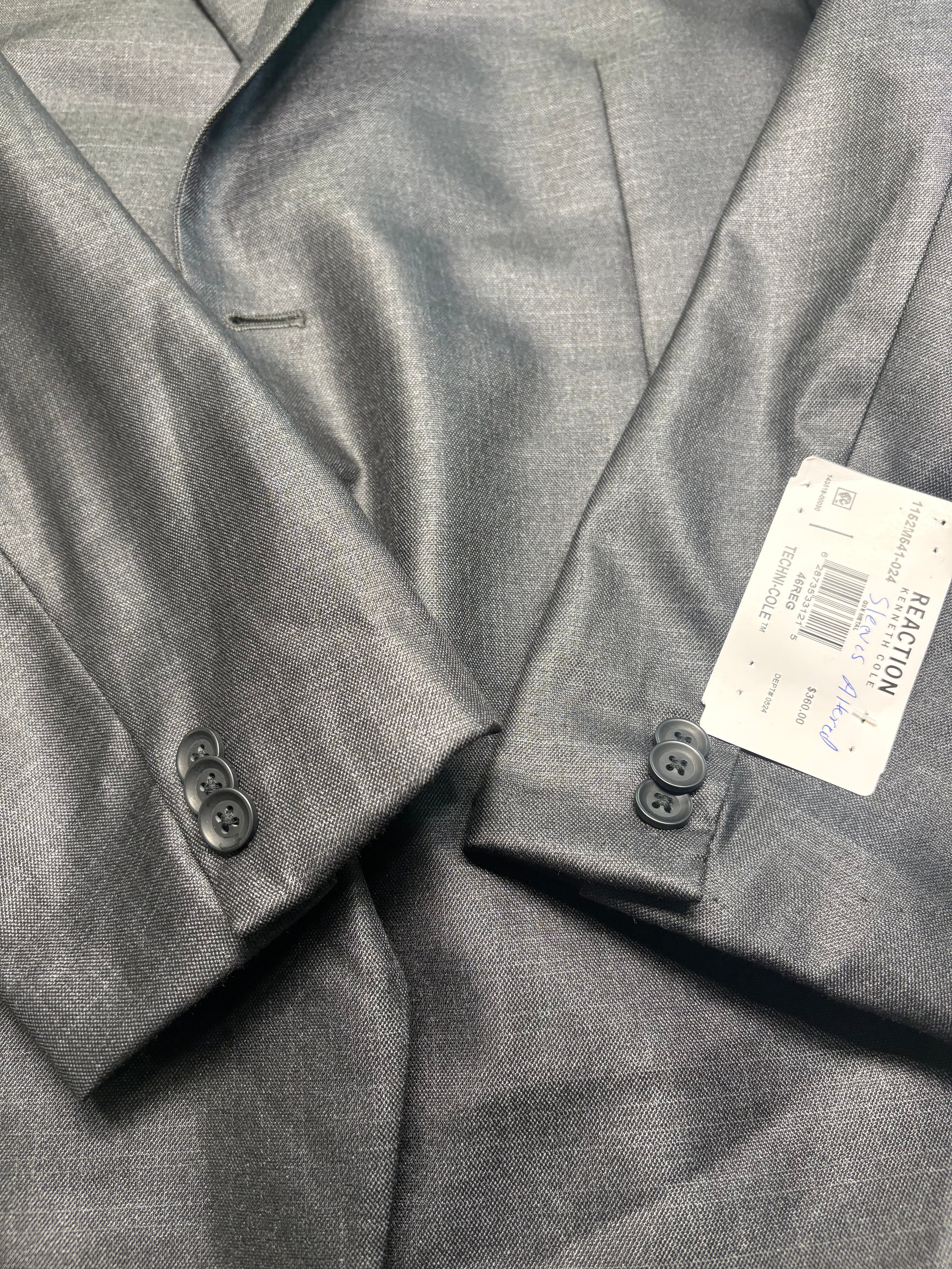 Kenneth Cole Mens Slim fit Suit Jacket Blazer 46 R Gun Metal Gray Solid