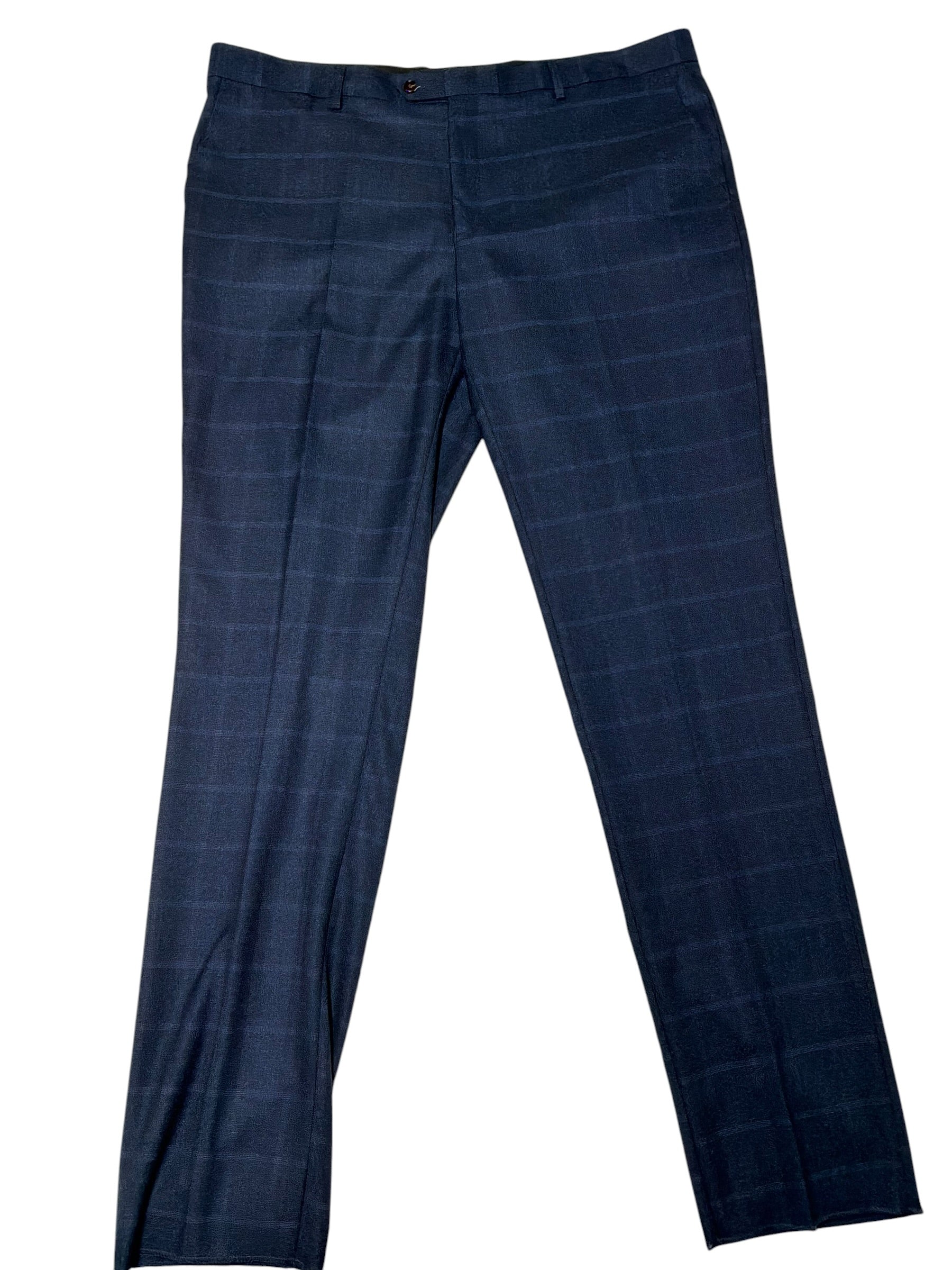 Gino Vitale Mens Regular fit Vested 3 Piece Suit 48 R / 42 Waist Navy Blue Plaid