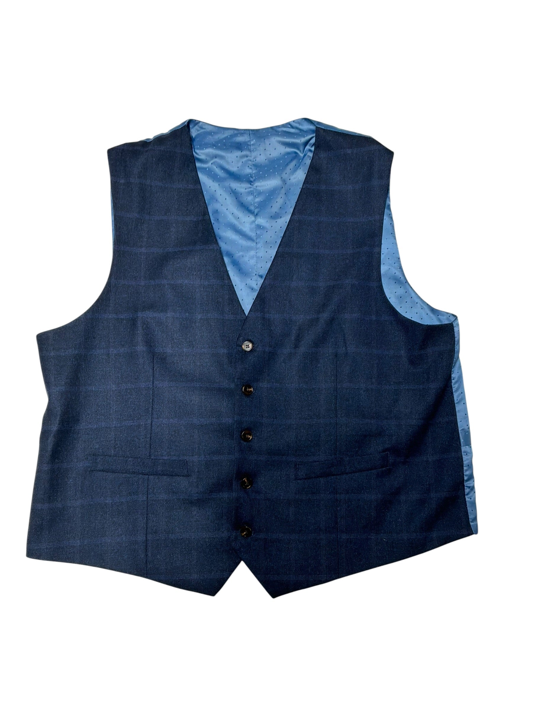 Gino Vitale Mens Regular fit Vested 3 Piece Suit 48 R / 42 Waist Navy Blue Plaid