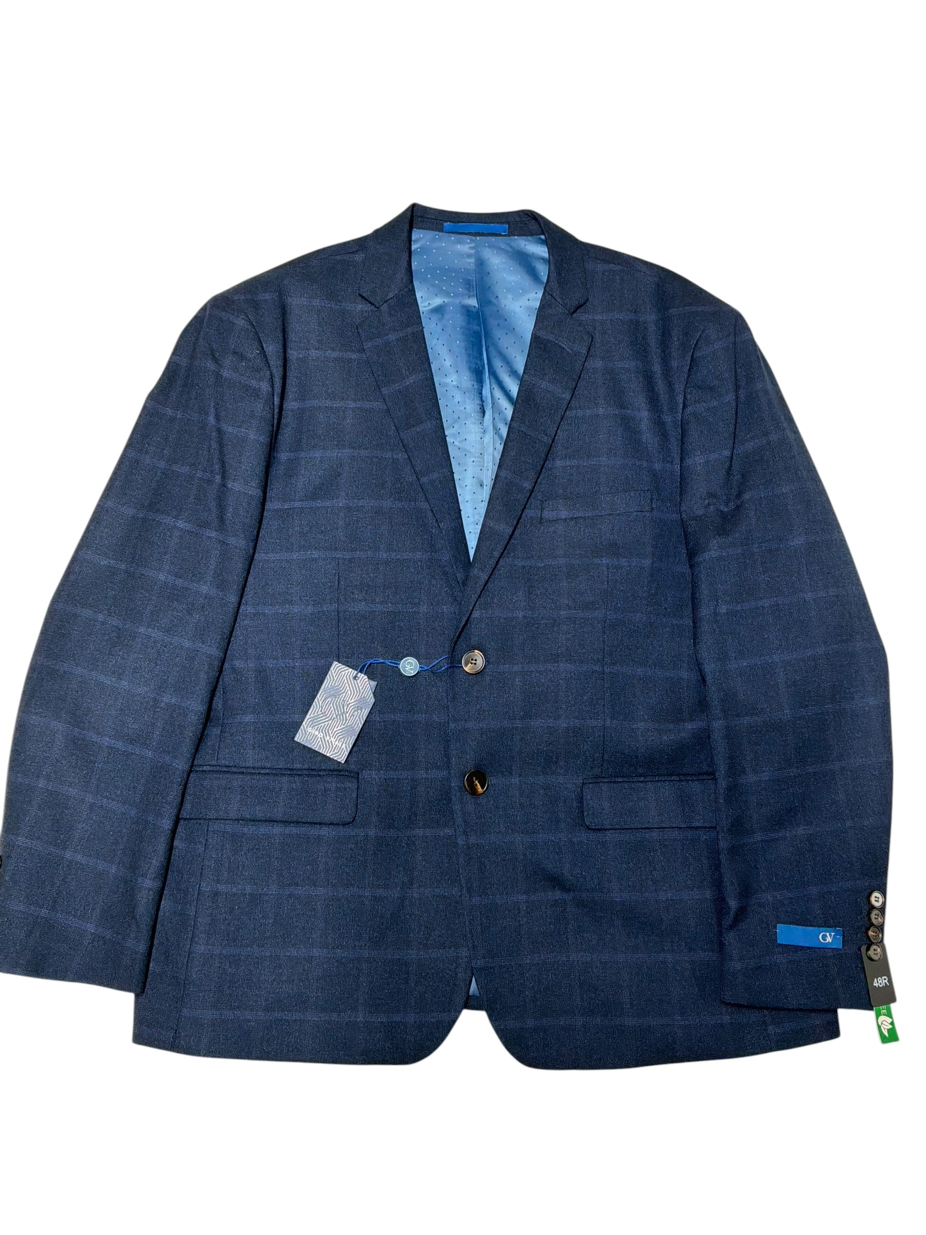 Gino Vitale Mens Regular fit Vested 3 Piece Suit 48 R / 42 Waist Navy Blue Plaid