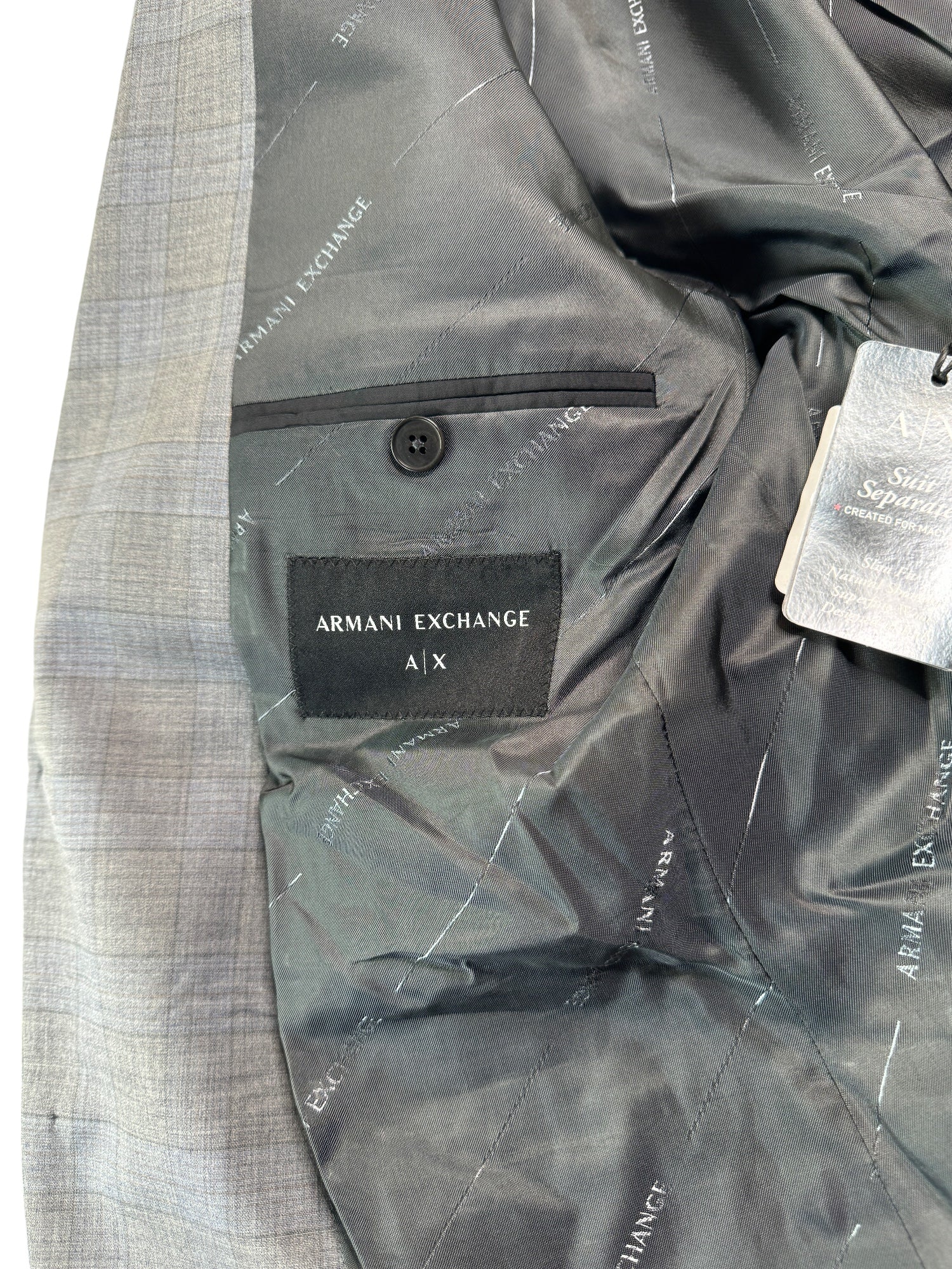 AX Armani Exchange Men's Slim-Fit Plaid Suit Jacket 38S Grey / Light Blue