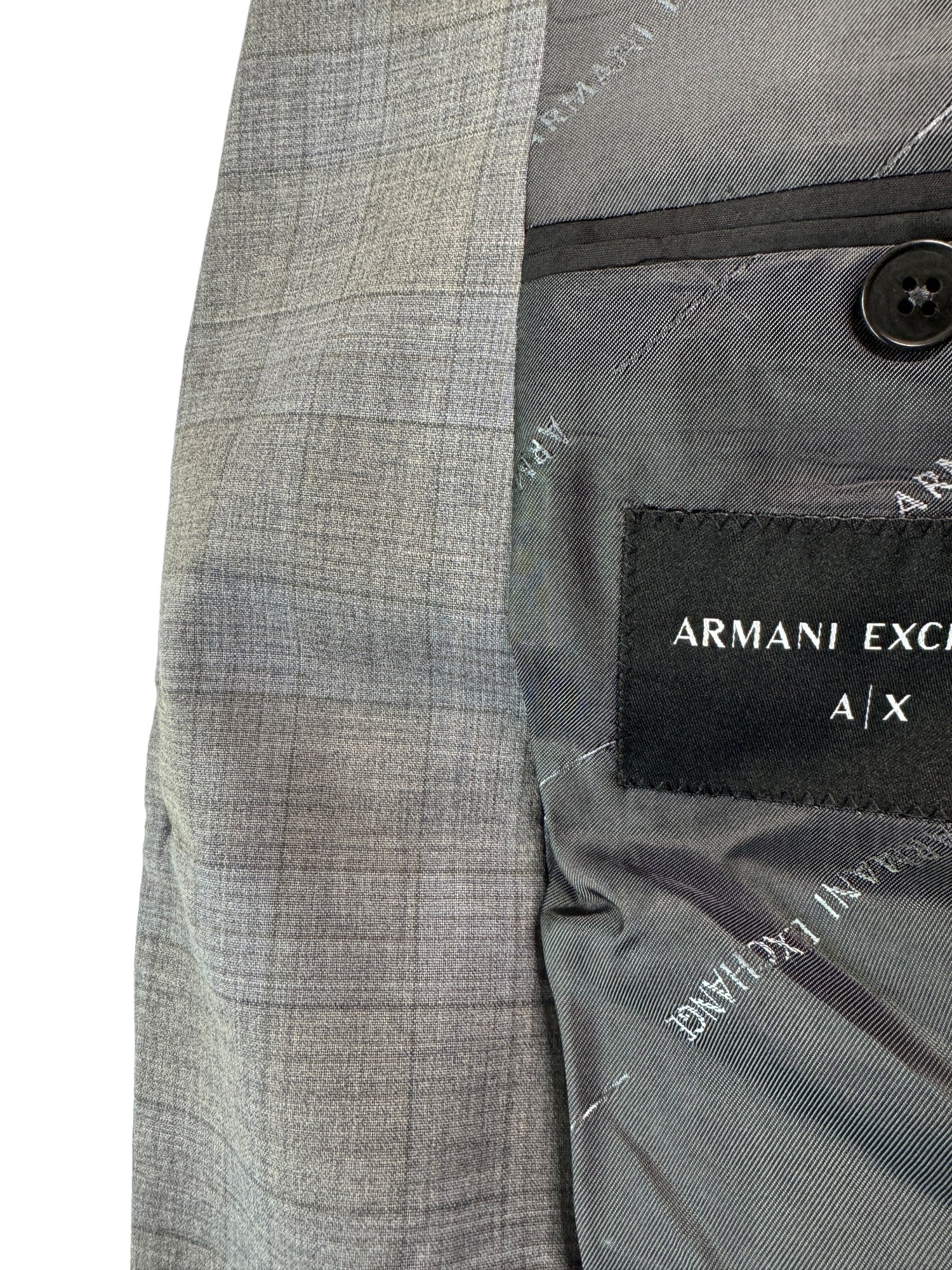 AX Armani Exchange Men's Slim Fit Grey Blue Plaid Suit Jacket 42S Sport Coat