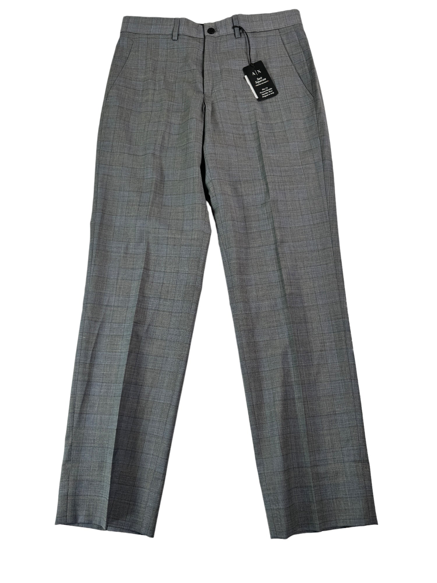 AX Armani Exchange Slim Fit Men's Grey Blue Plaid Dress Pants 32 x 32 Wool