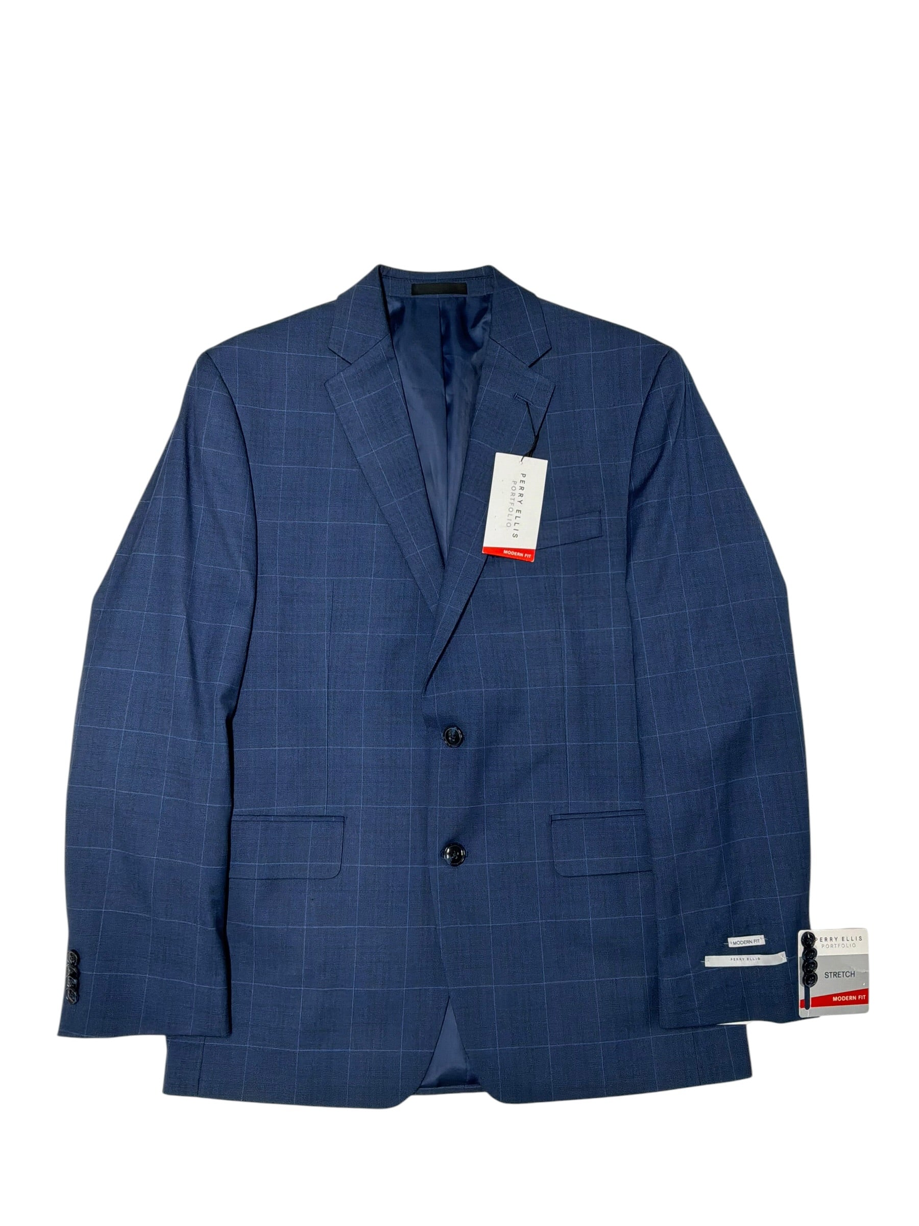 Perry Ellis Portfolio Mens Modern fit Suit Jacket Blazer 38 R Blue Windowpane