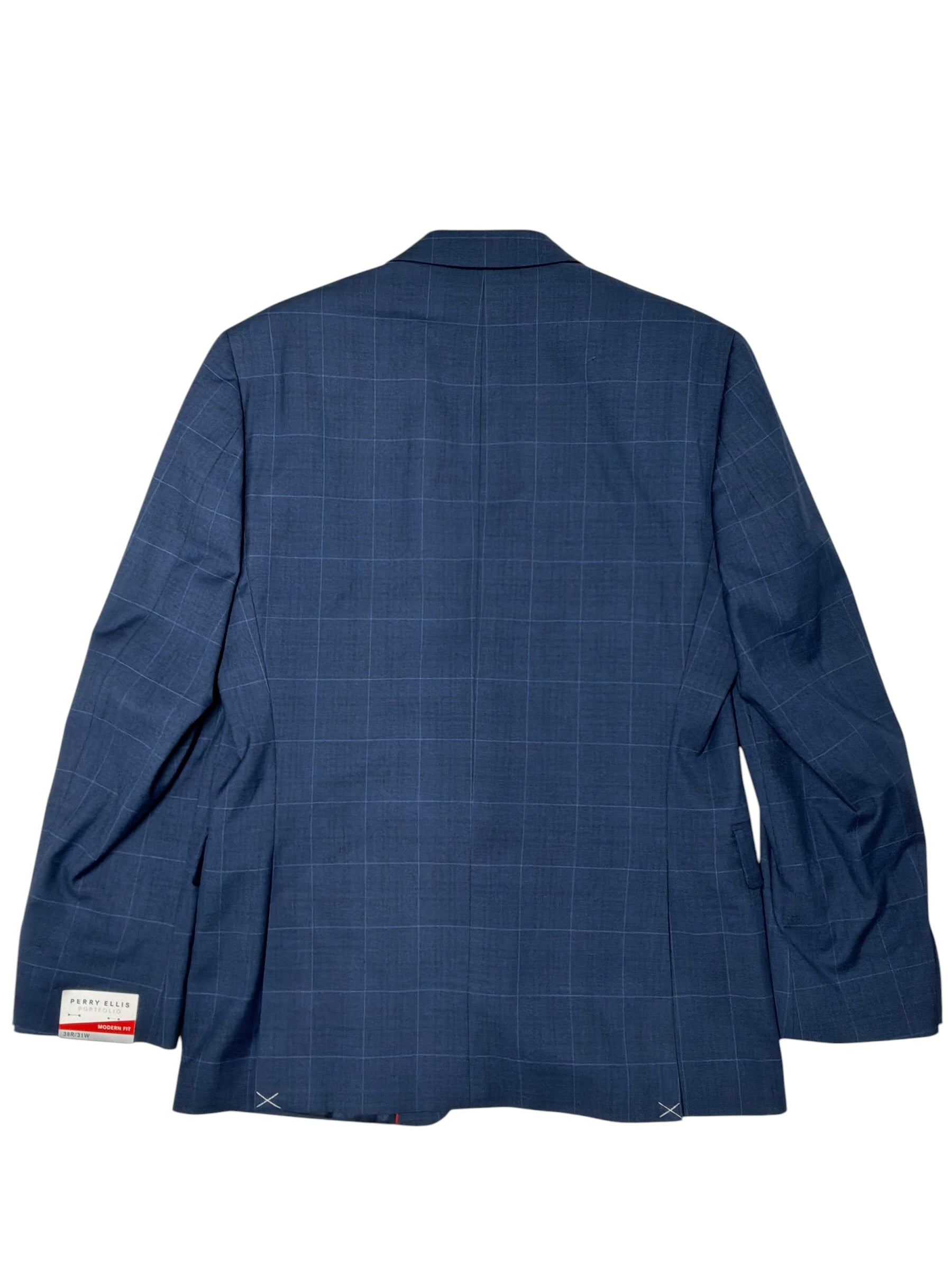 Perry Ellis Portfolio Mens Modern fit Suit Jacket Blazer 38 R Blue Windowpane