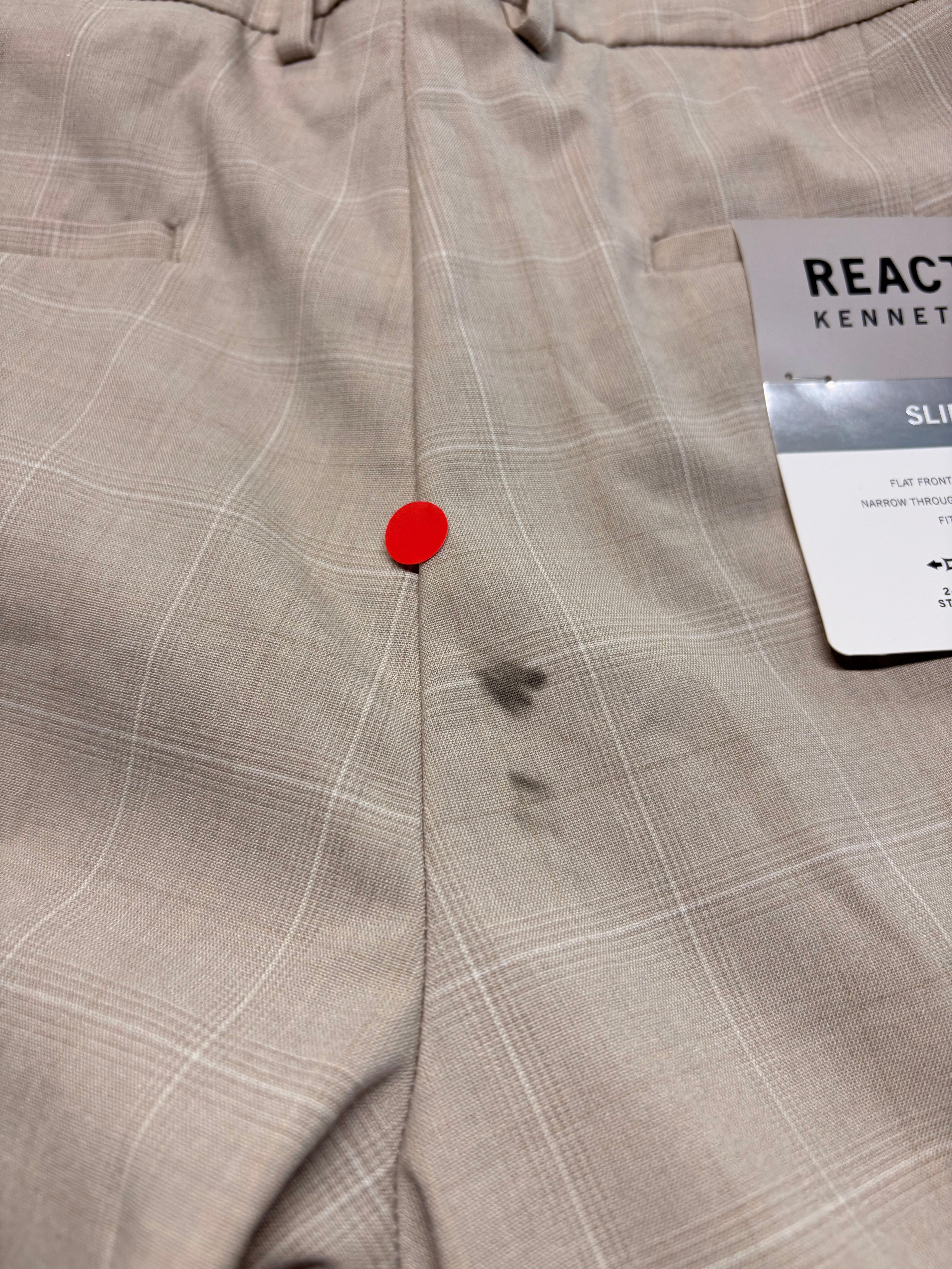 Kenneth Cole Mens Slim fit Dress Pants 33 / 32 Beige Check