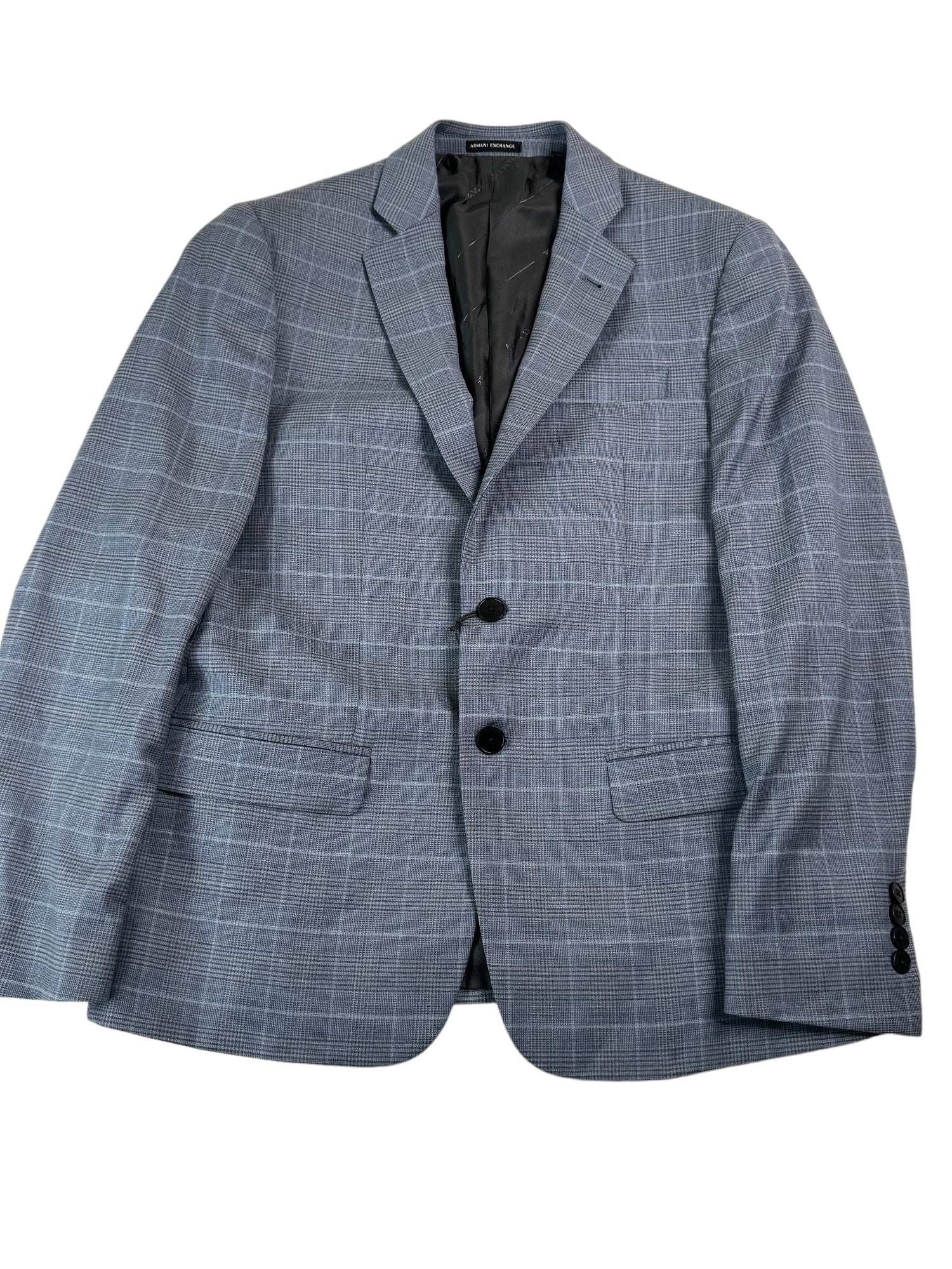 AX Armani Exchange Slim Fit Mens Blue Plaid Suit Jacket 42R Sport Coat Wool