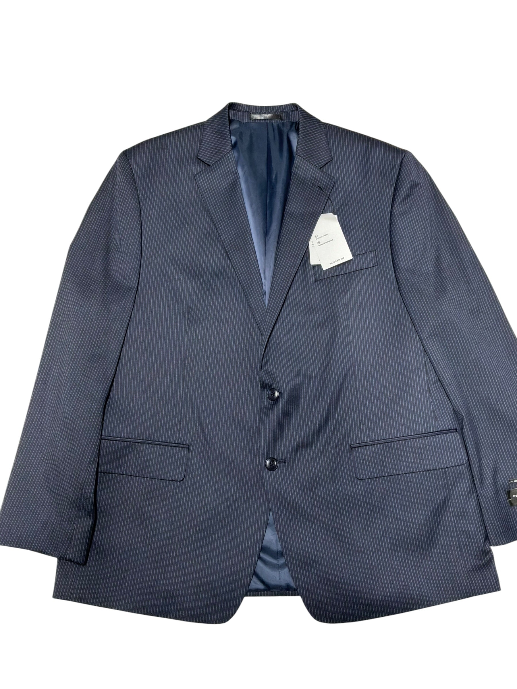 Perry Ellis Portfolio Mens Modern fit Suit Jacket Blazer 46 R Navy Blue Striped