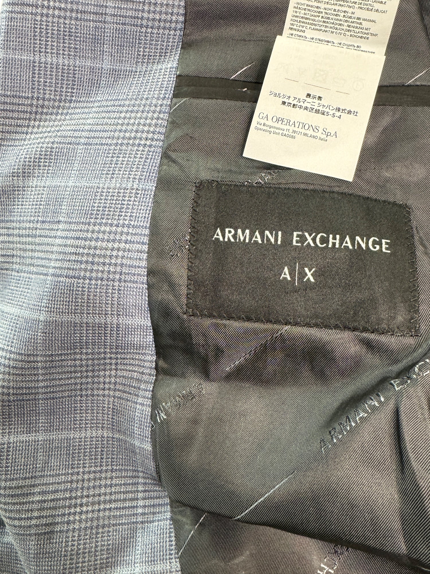 AX Armani Exchange Slim Fit Mens Blue Plaid Suit Jacket 38R Sport Coat Wool