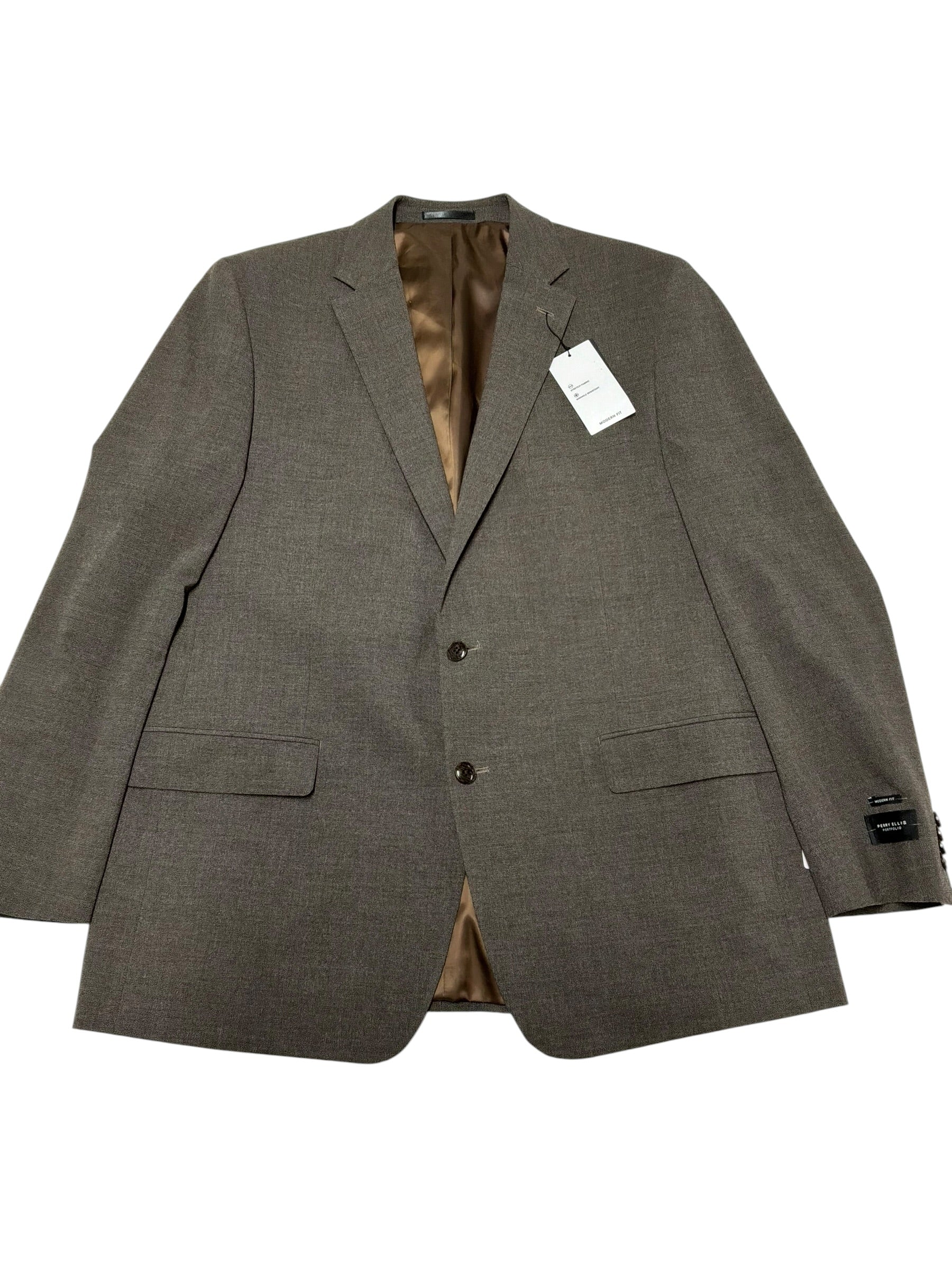 Perry Ellis Mens Modern fit Suit Jacket Blazer 46 L Brown Solid Stretch