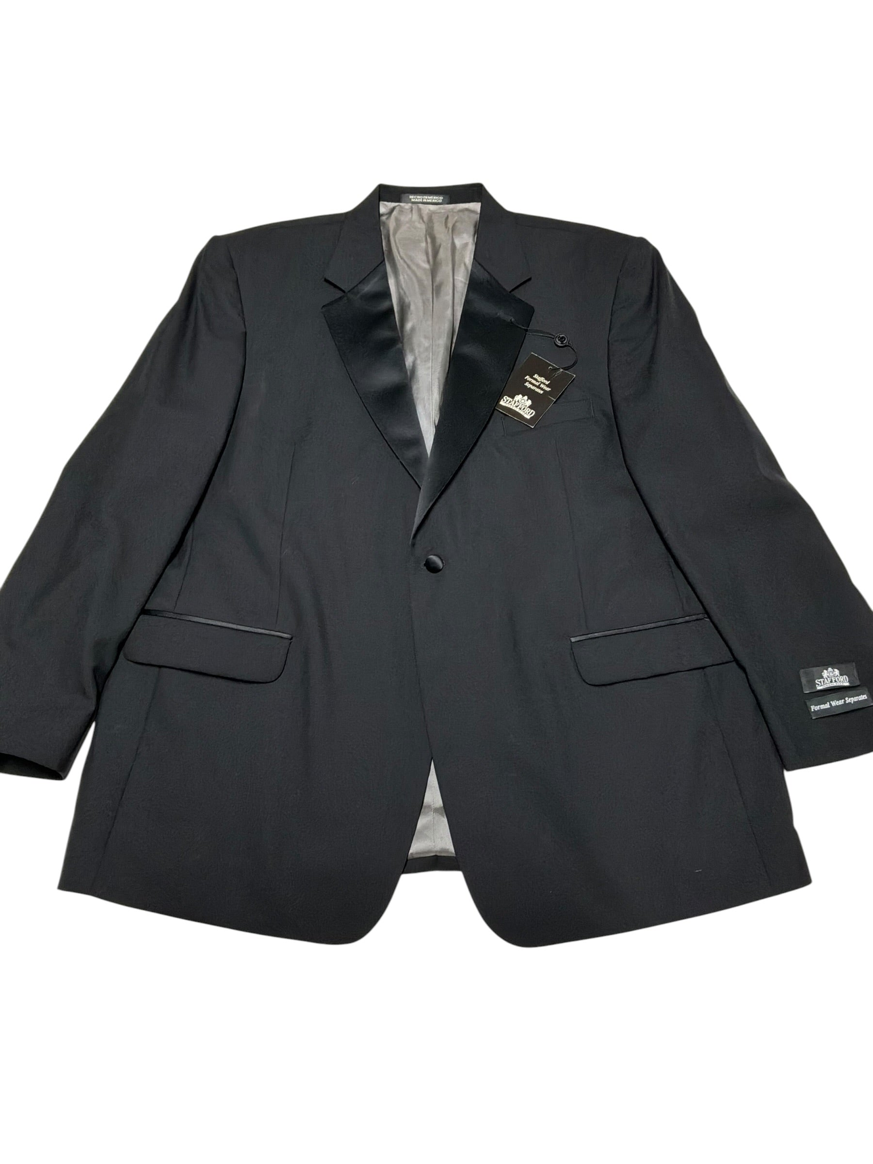 Stafford Mens Regular fit Tuxedo Jacket Blazer 48 R Black Solid Wool