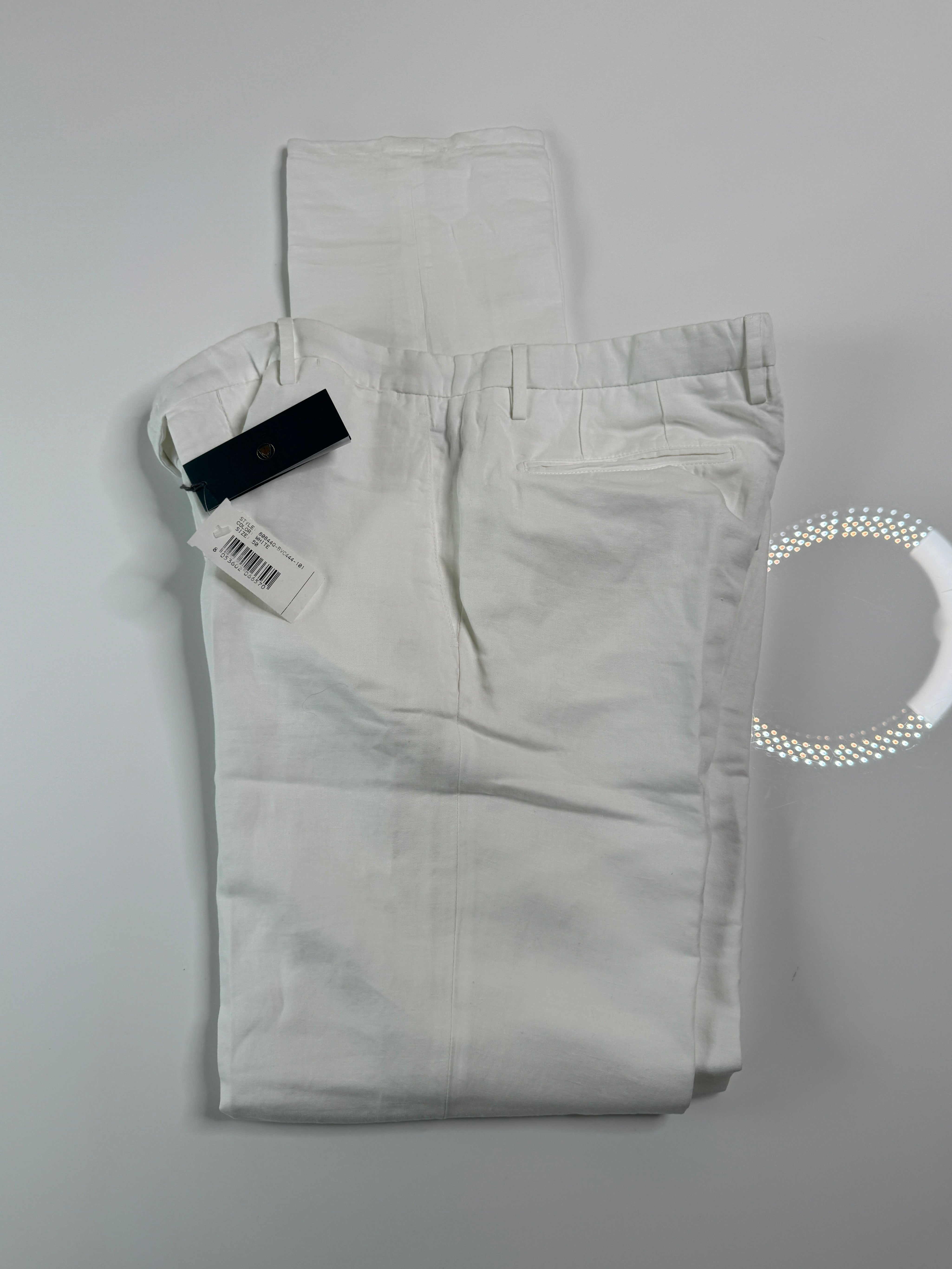Boglioli Slim Fit White Linen Blend Dress Pants EU 50 US 34 White
