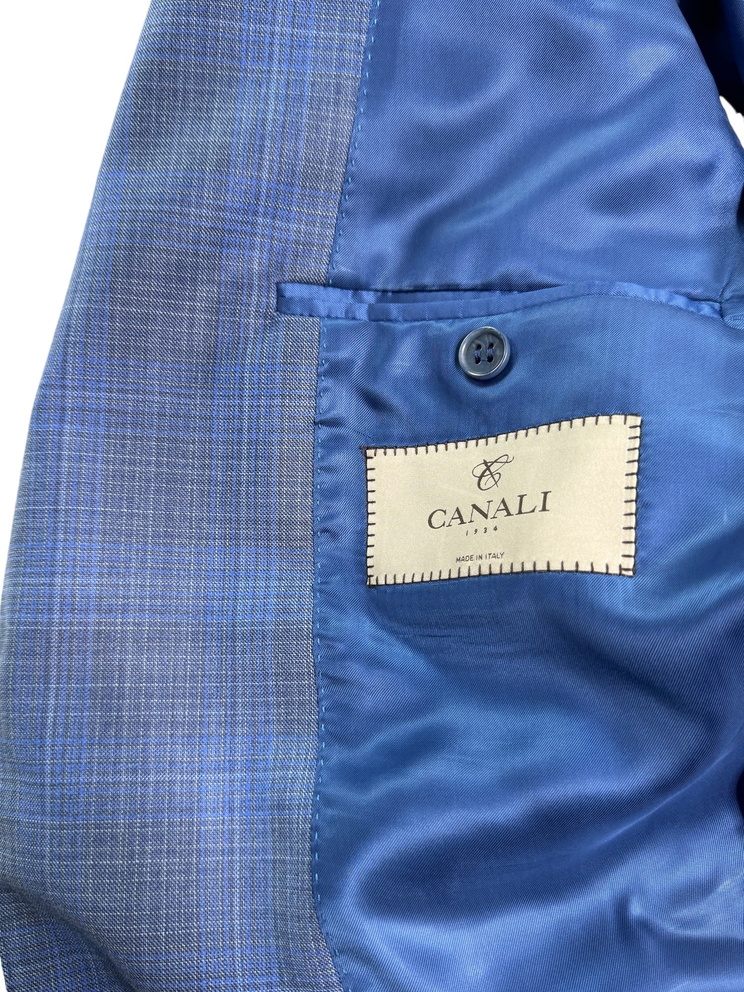 Canali Mens Siena Blue Tonal Plaid Sport Coat Blazer EU 48C US 38S