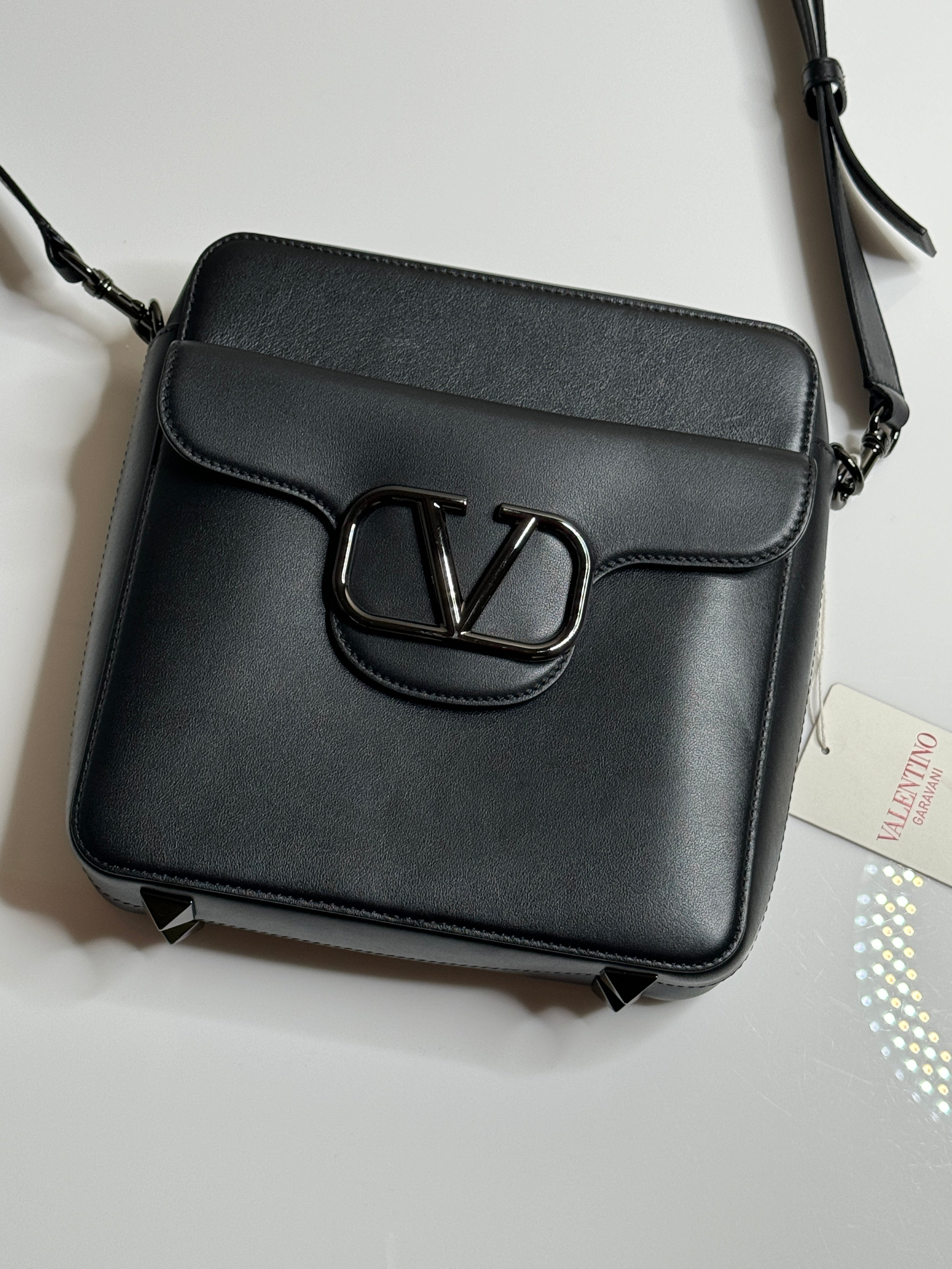 Valentino Garavani Leather Camera Case Protective Carry Bag for DSLR Black Leather