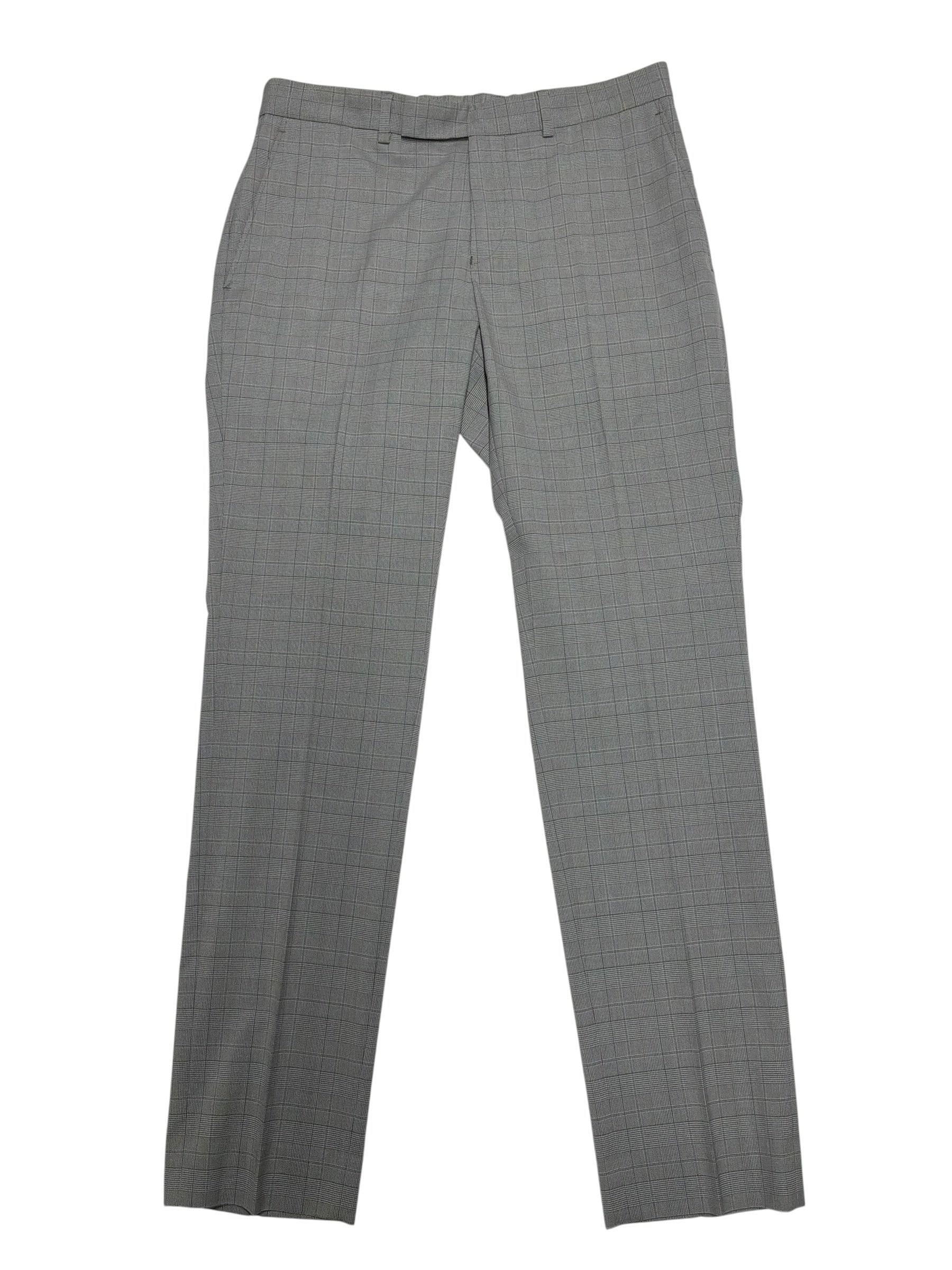 Kenneth Cole Mens Slim fit Dress Pants 33 / 32 Light Grey Plaid
