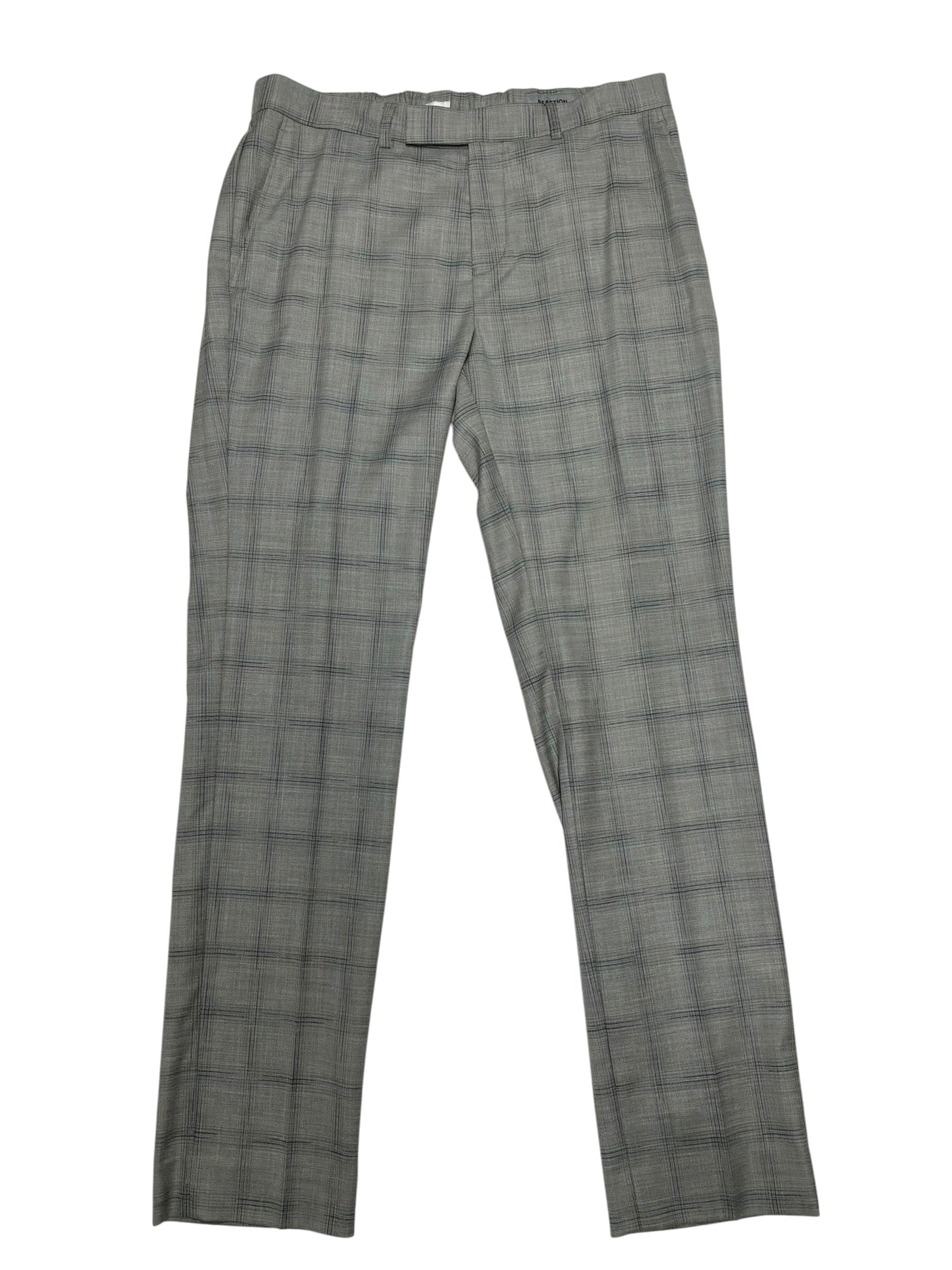 Kenneth Cole Mens Slim fit Dress Pants 35 / 32 Grey Blue Plaid