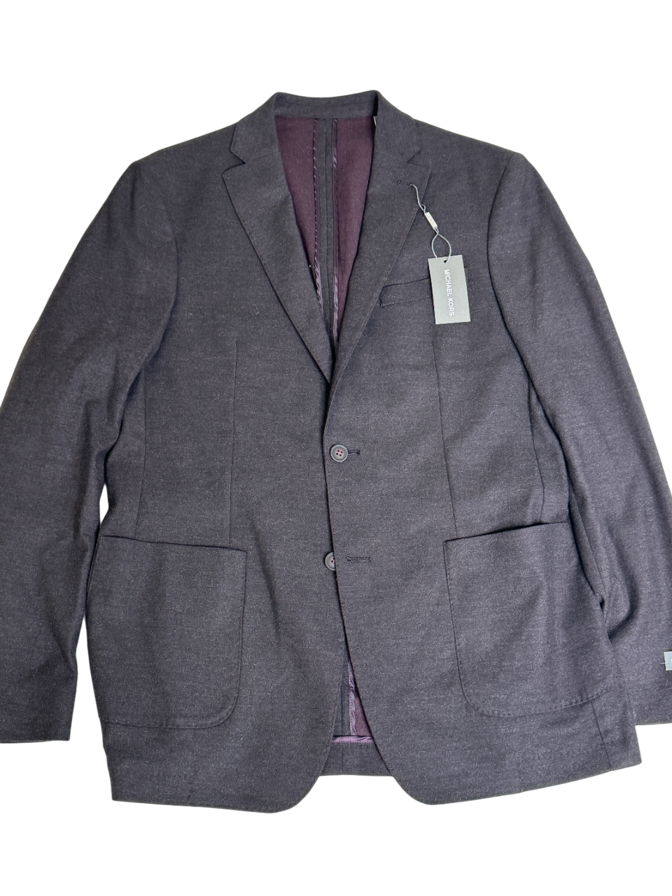 Michael Kors Mens Modern Fit Knit Jersey Blazer Sport Coat 42L Burgundy / Brown