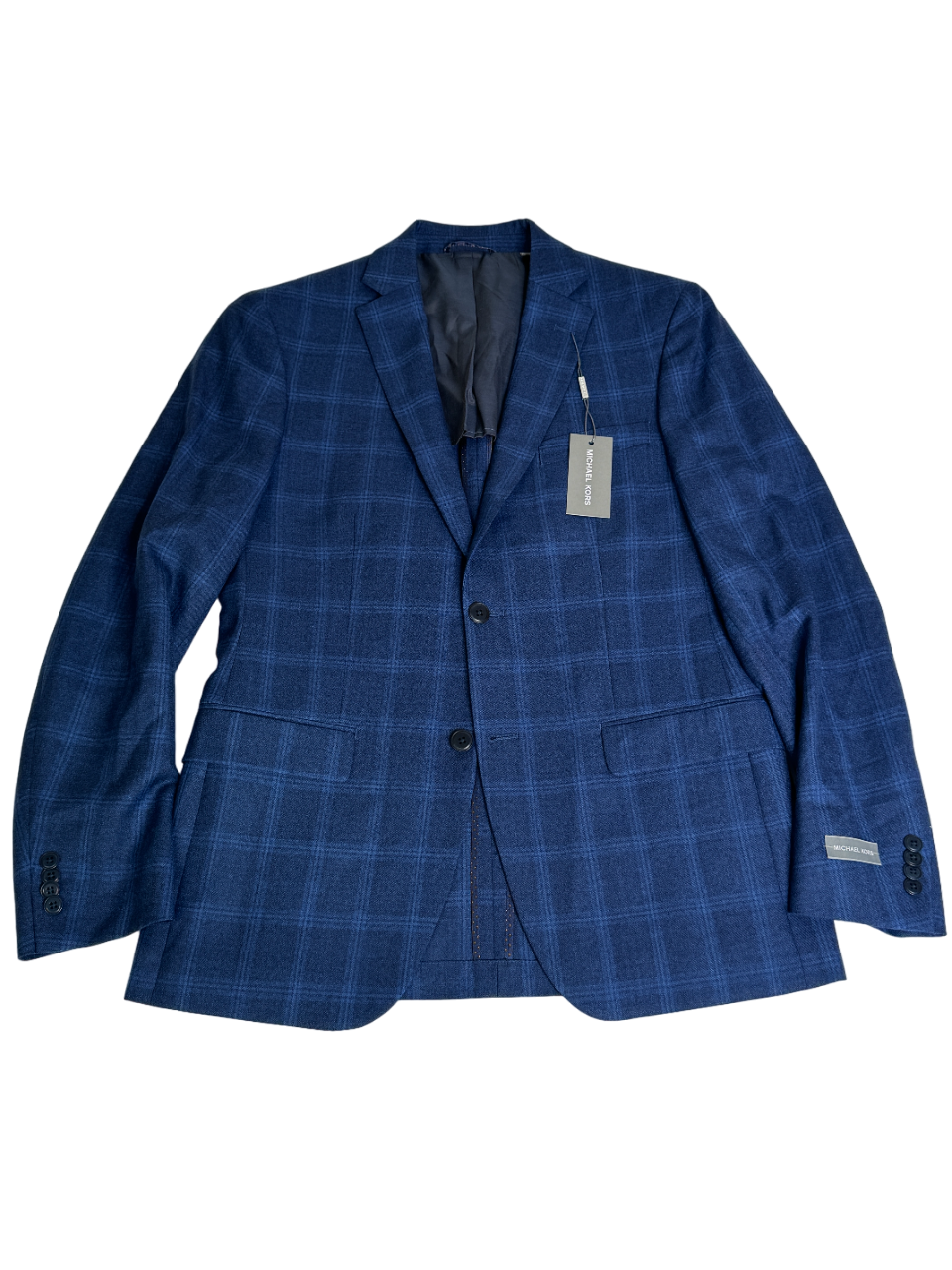 Michael Kors Mens Modern Fit Sport Coat Blazer 38R Blue Plaid Windowpane