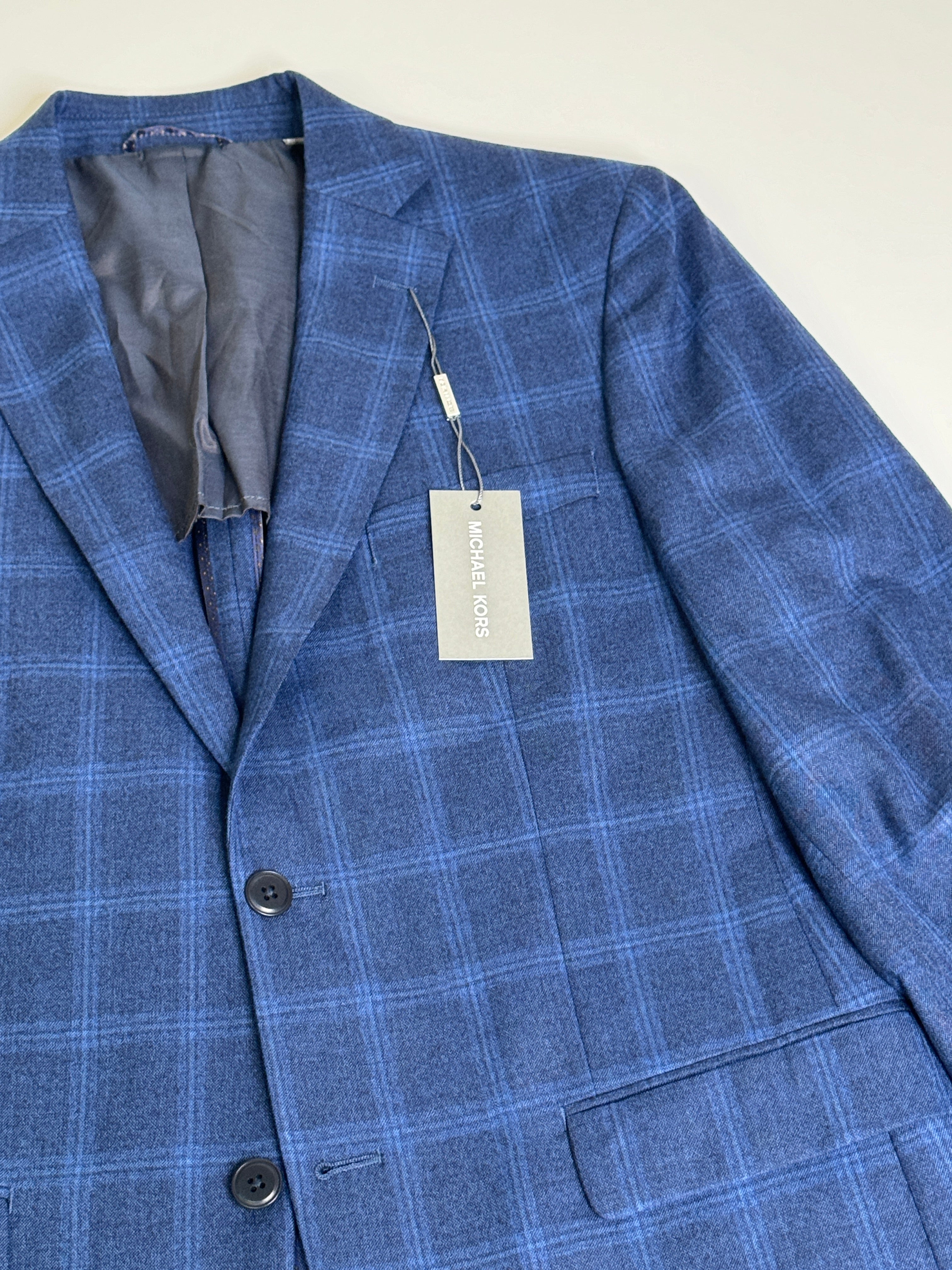 Michael Kors Mens Modern Fit Sport Coat Blazer 38R Blue Plaid Windowpane