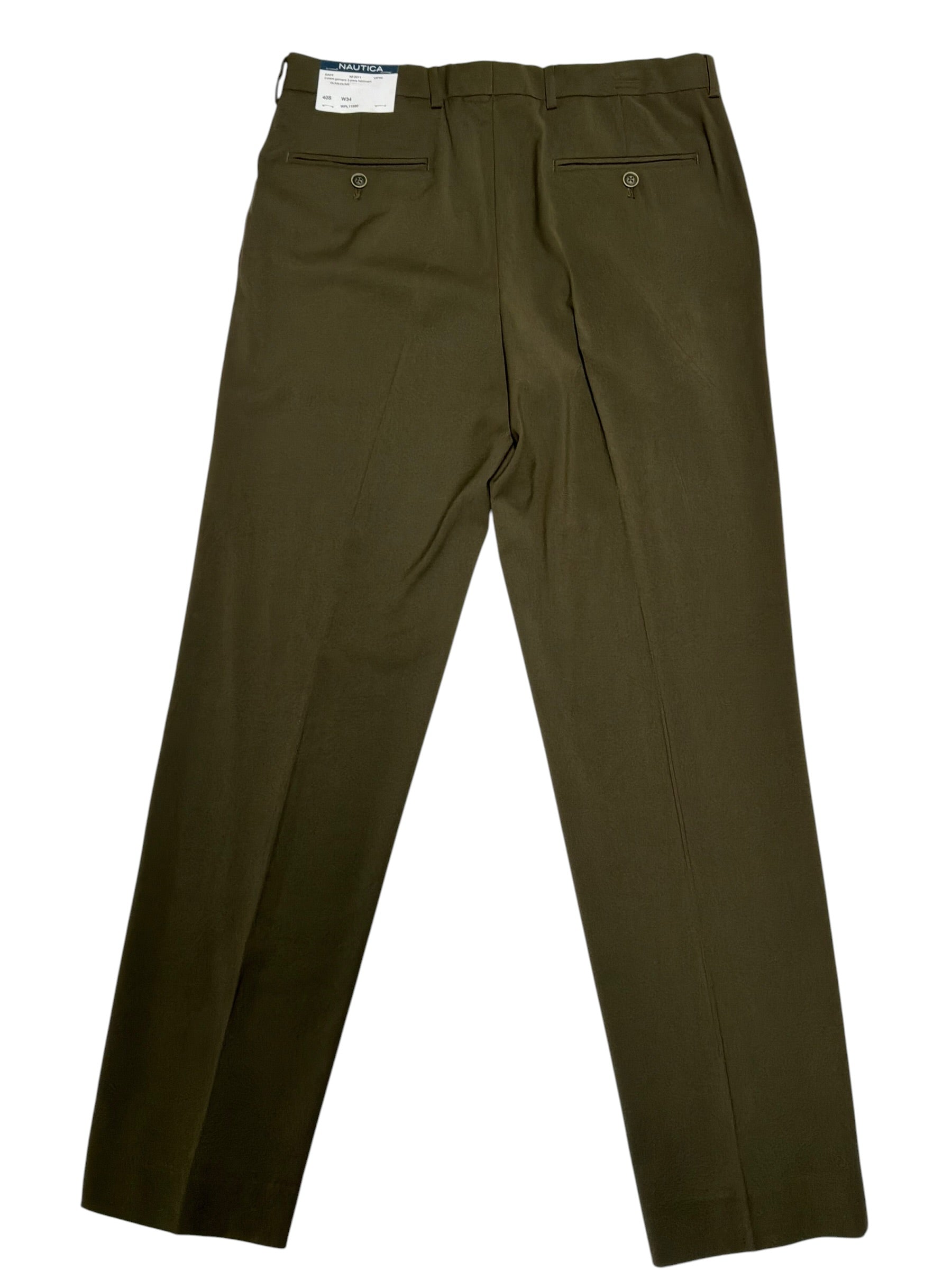 Nautica Mens Modern fit Dress Pants 34 / 30 Olive Green Solid