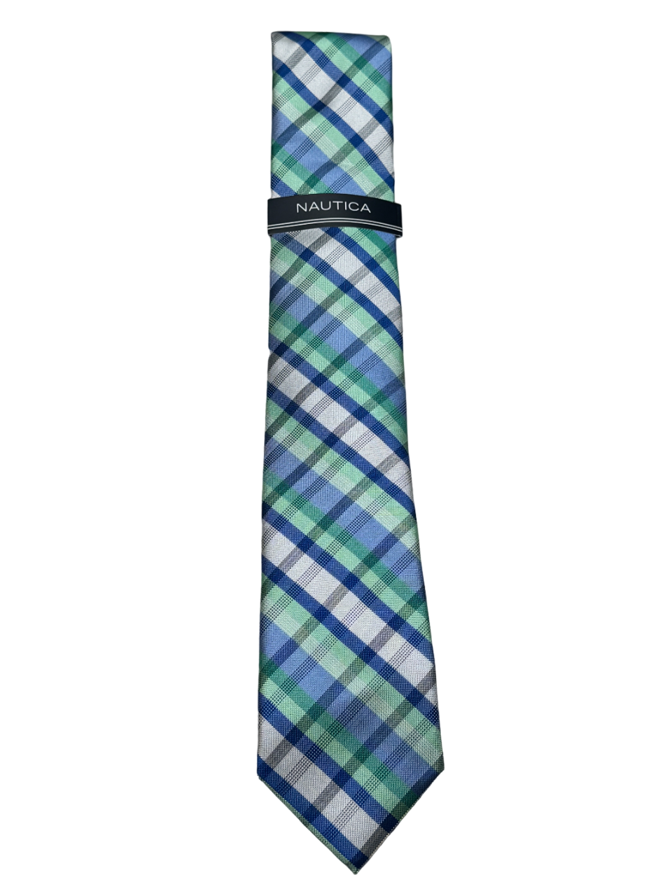 Nautica Mens Blue Green Plaid Necktie Tie