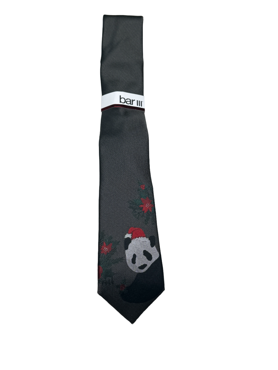 Bar iii Mens Slim Panda Bear Necktie Tie Charcoal Grey