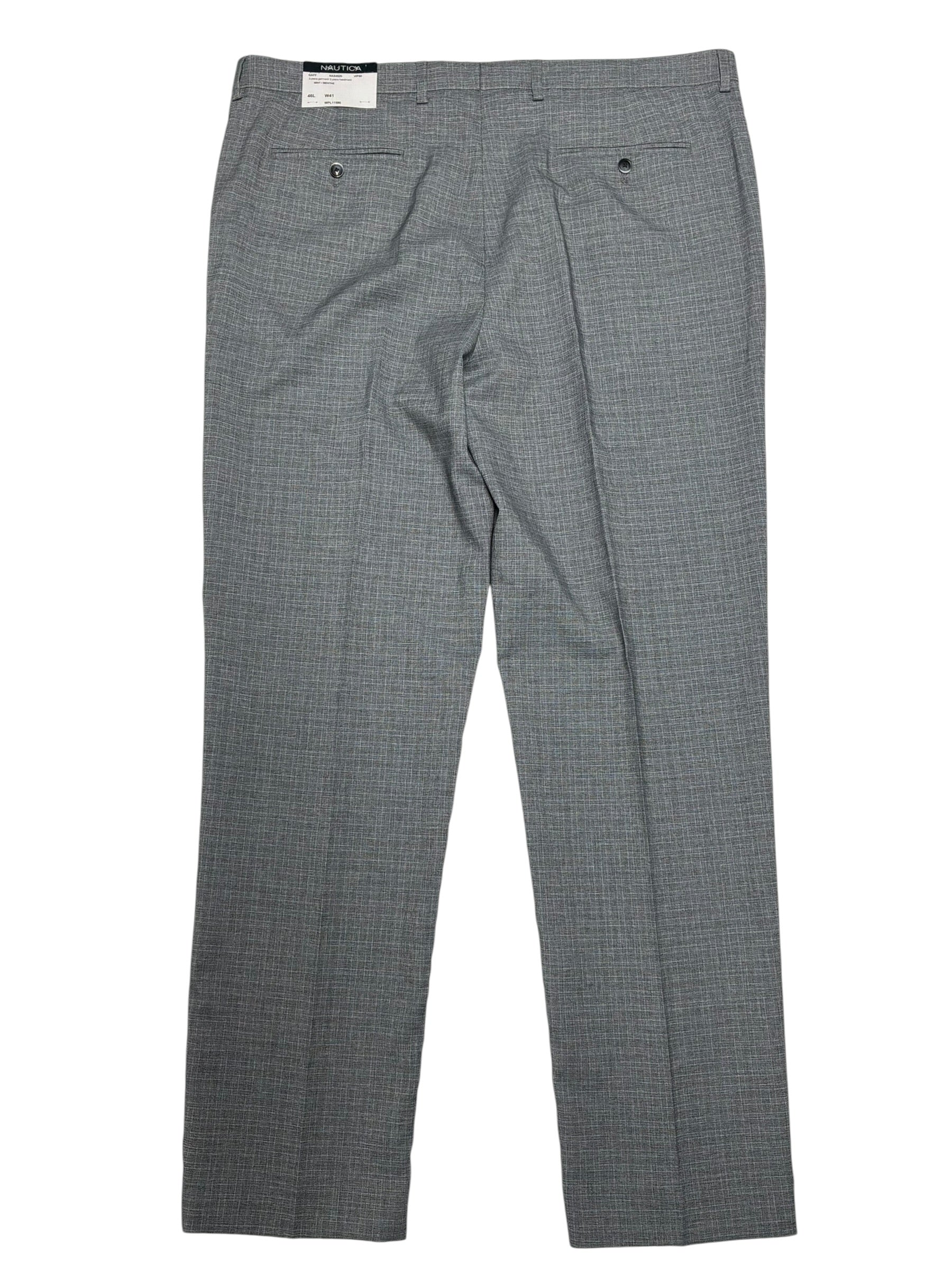 Nautica Mens Modern fit Dress Pants 41 / 34 Light Grey Blue Plaid