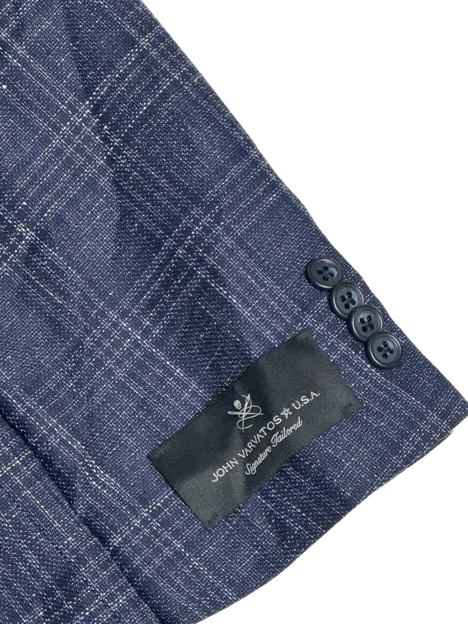 John Varvatos Men's Slim Fit Navy Plaid Wool Cotton Linen Blazer 46R Sport Coat