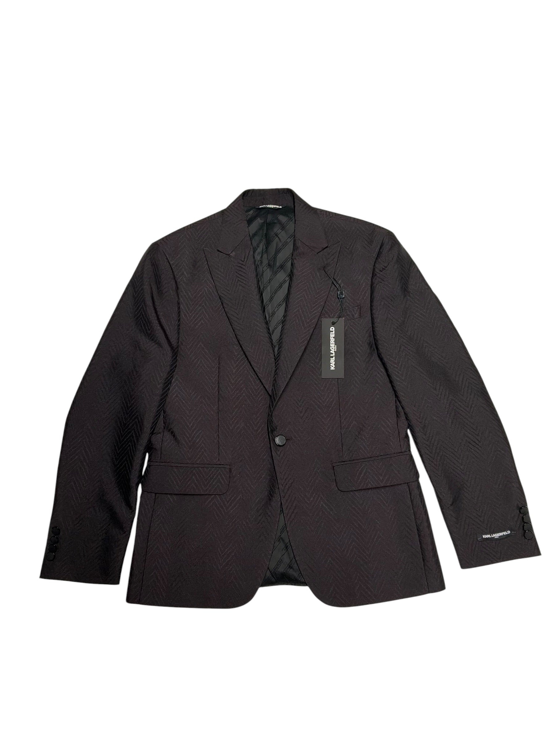 Karl Lagerfeld Mens Modern fit Sport Coat Blazer 40 L Burgundy Red Herringbone