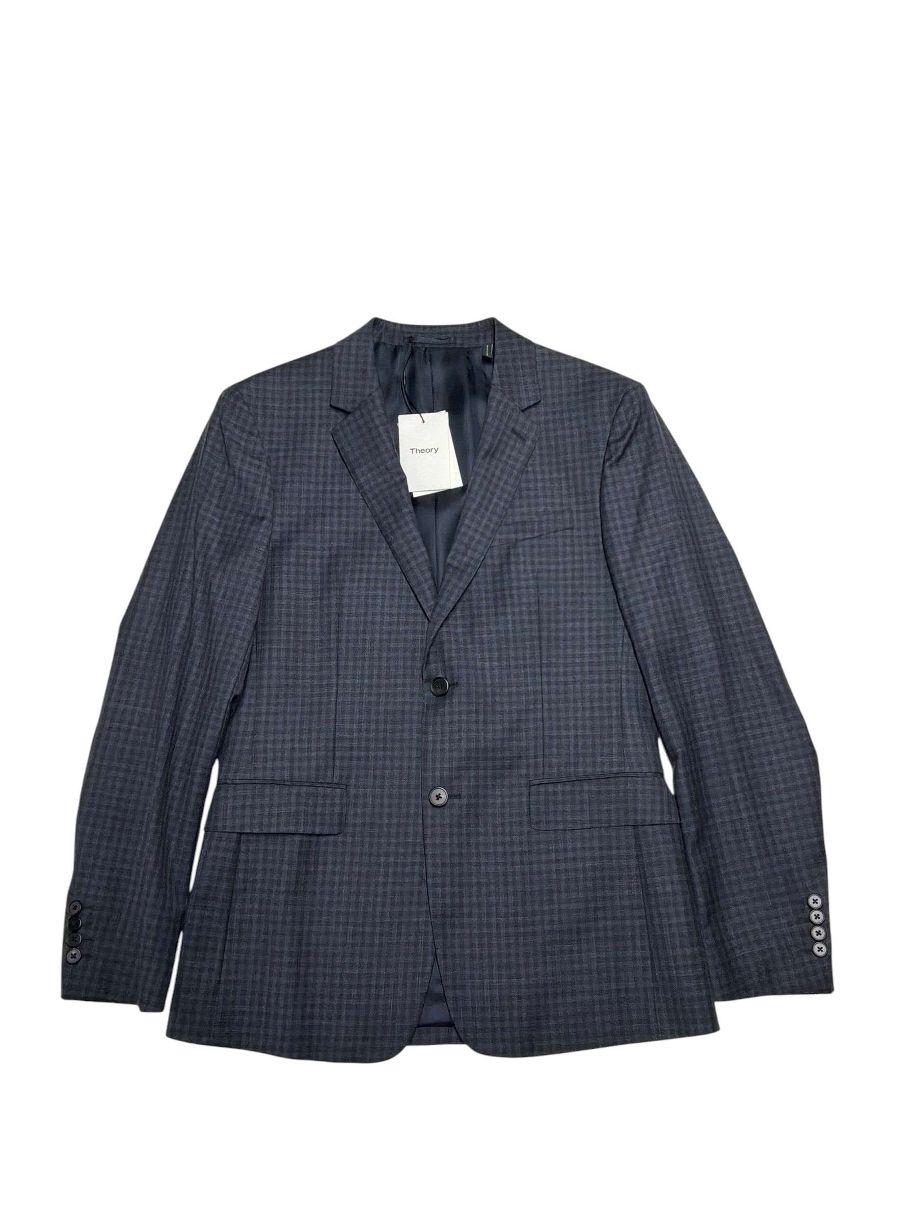 Theory Mens Slim fit Gansevoort Sport Coat Blazer 38 R Navy Blue Plaid