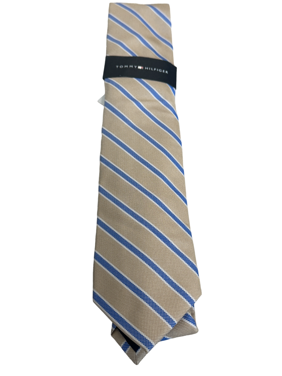 Tommy Hilfiger Mens Oxford Stripe Tie Necktie Taupe Blue Striped Necktie