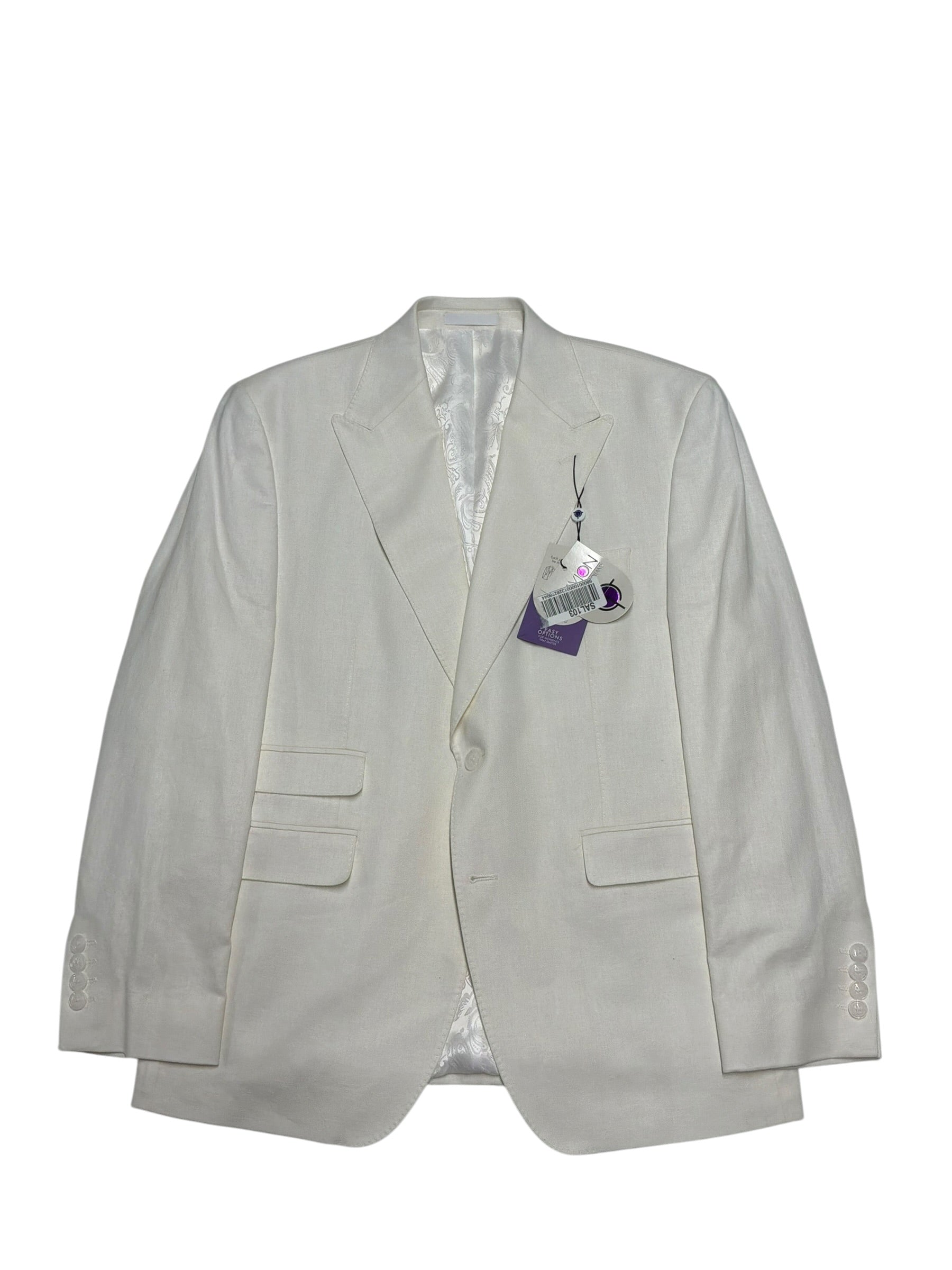 Tayion Collection Mens Regular fit Sport Coat Blazer 40 S White Linen Cotton
