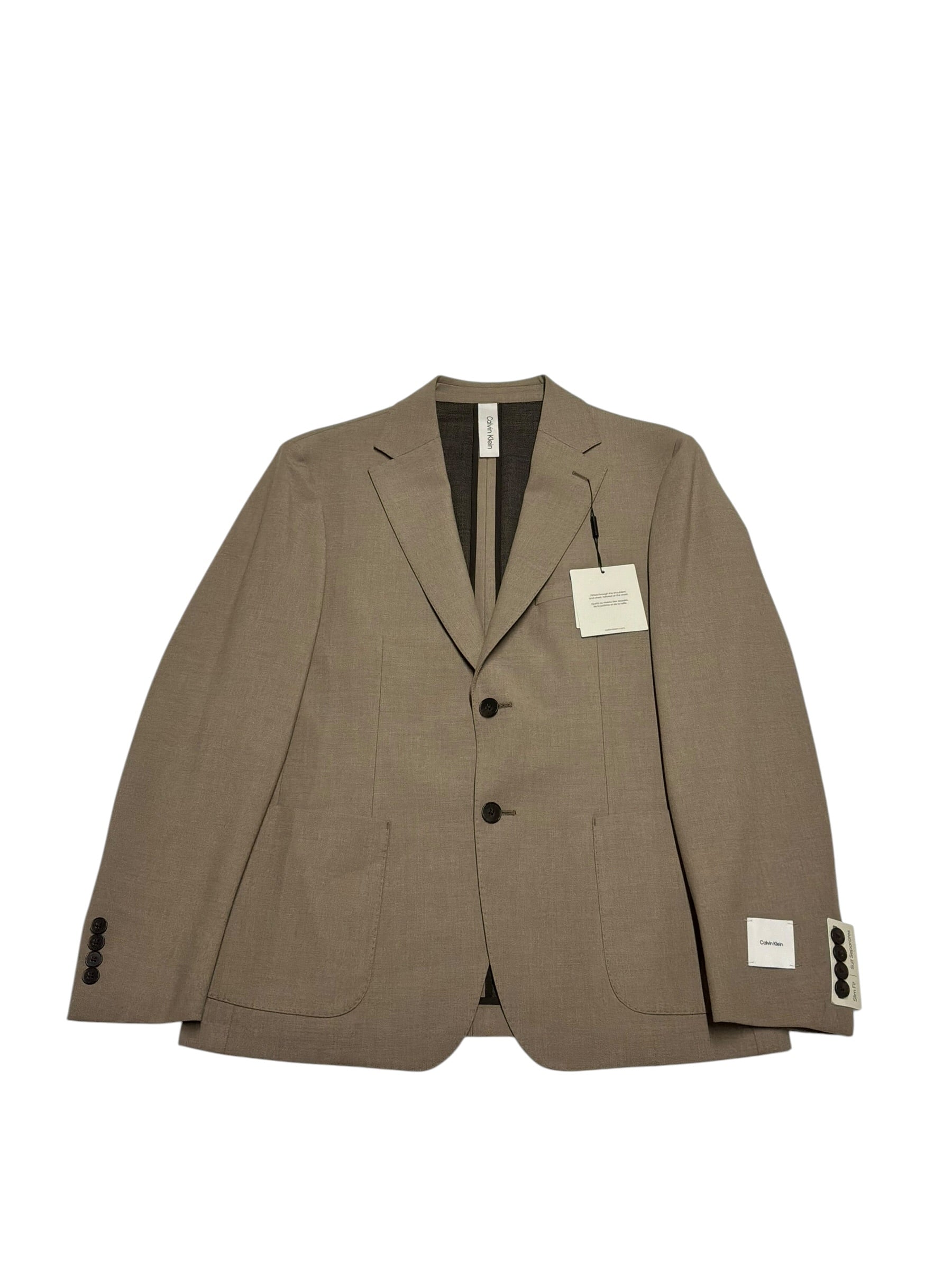 Calvin Klein Mens Slim fit Sport Coat Blazer 40 S Tan Brown Solid Stretch