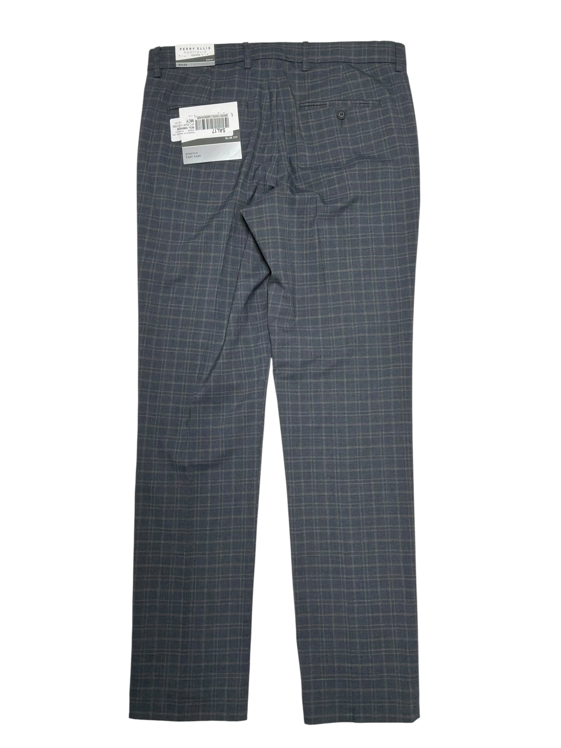 Perry Ellis Portfolio Mens Modern fit Dress Pants 32 / 32 Blue Plaid