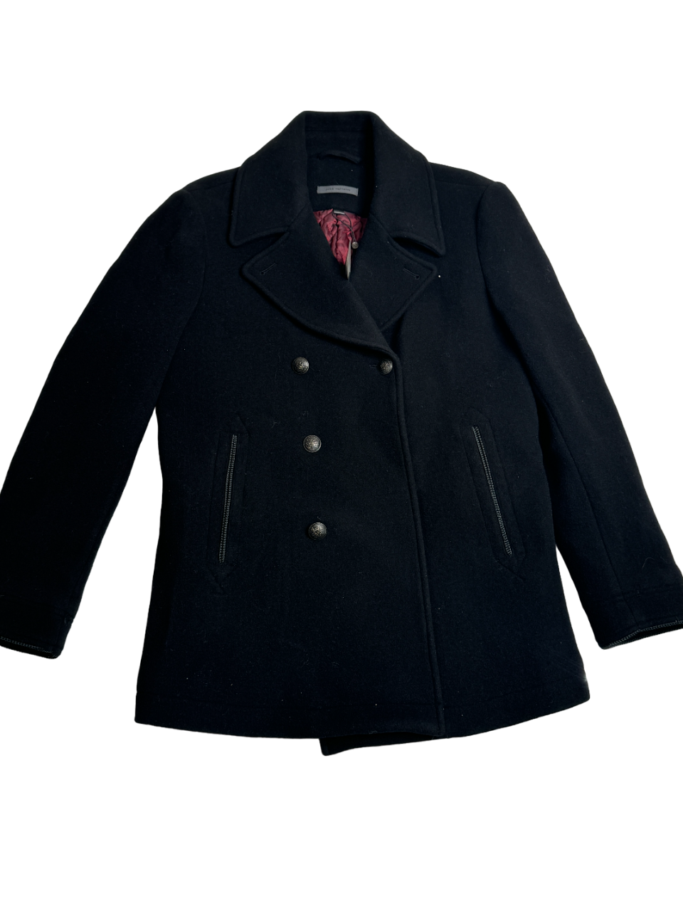 John Varvatos Mens Carlos Vintage Wool Slim Coat Peacoat EU 46 US 36 Black