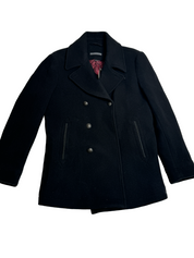 John Varvatos Mens Carlos Vintage Wool Slim Coat Peacoat EU 46 US 36 Black
