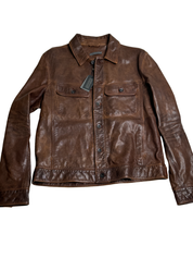John Varvatos Mens Mark Leather Trucker Jacket EU 56 US 46 Brown