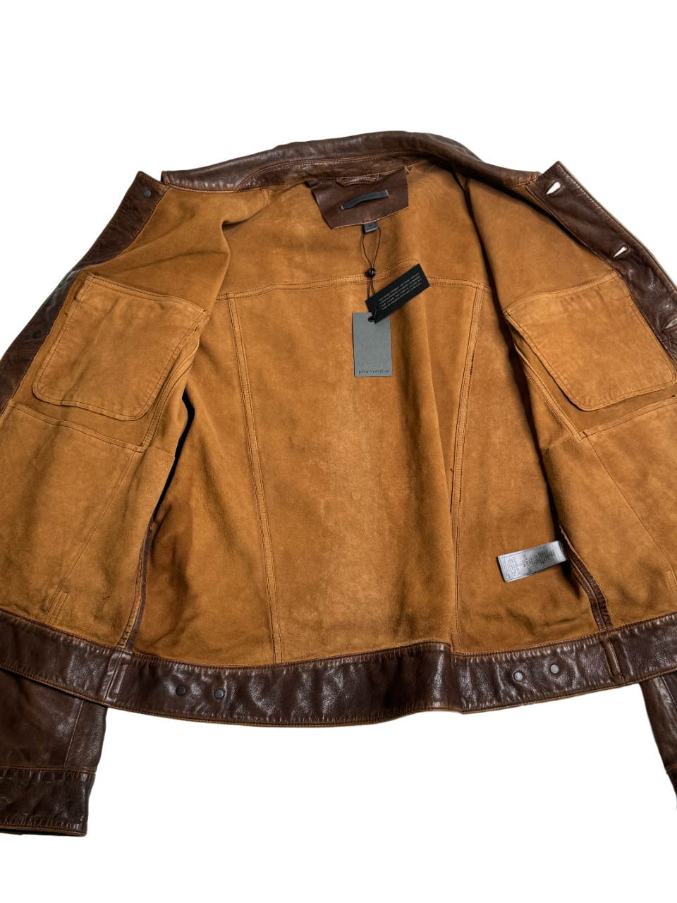 John Varvatos Mens Mark Leather Trucker Jacket EU 56 US 46 Brown