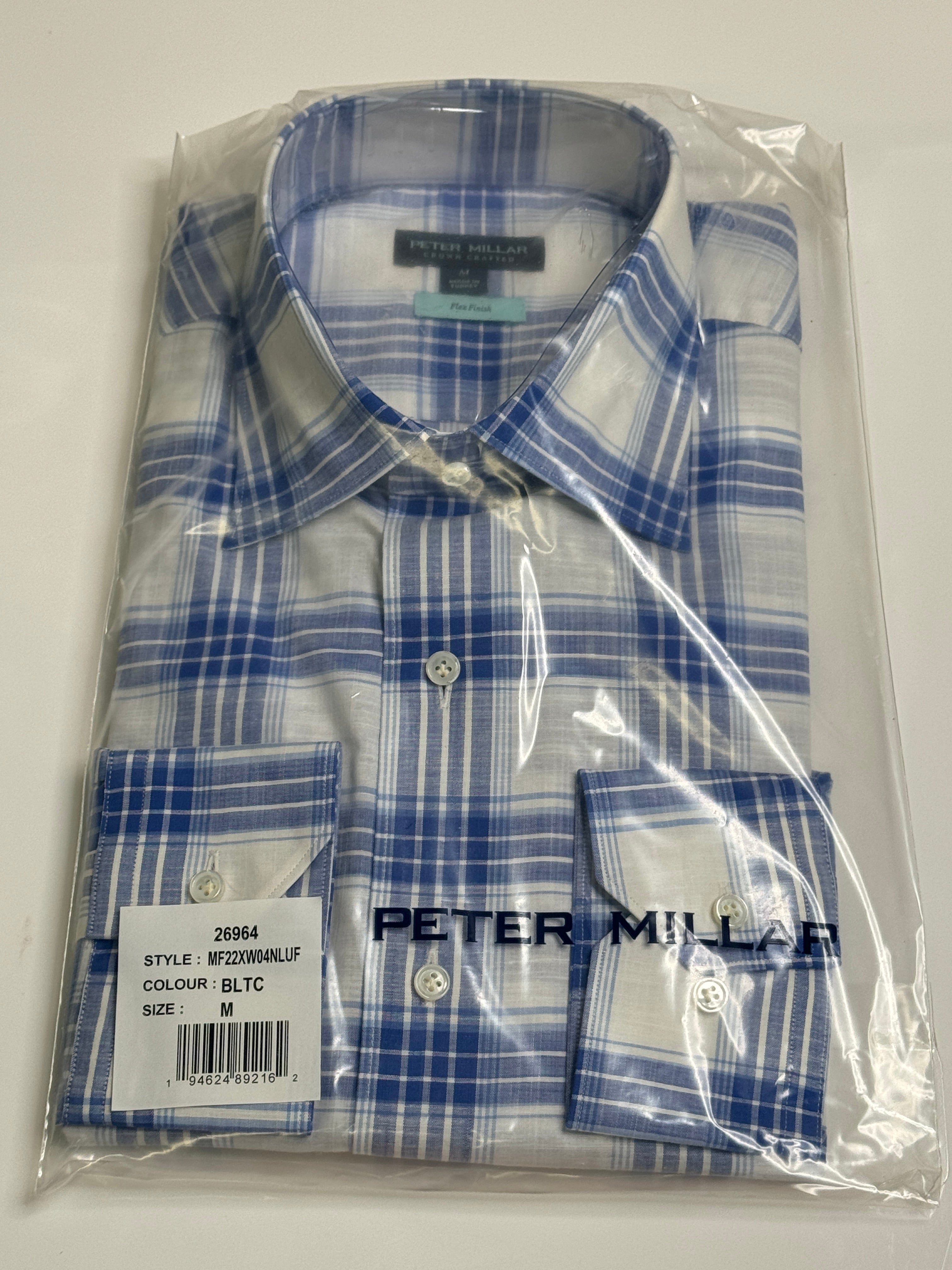 Peter Millar Mens Crafted Duke Grid Pattern Long Sleeve Shirt Medium Blue Plaid