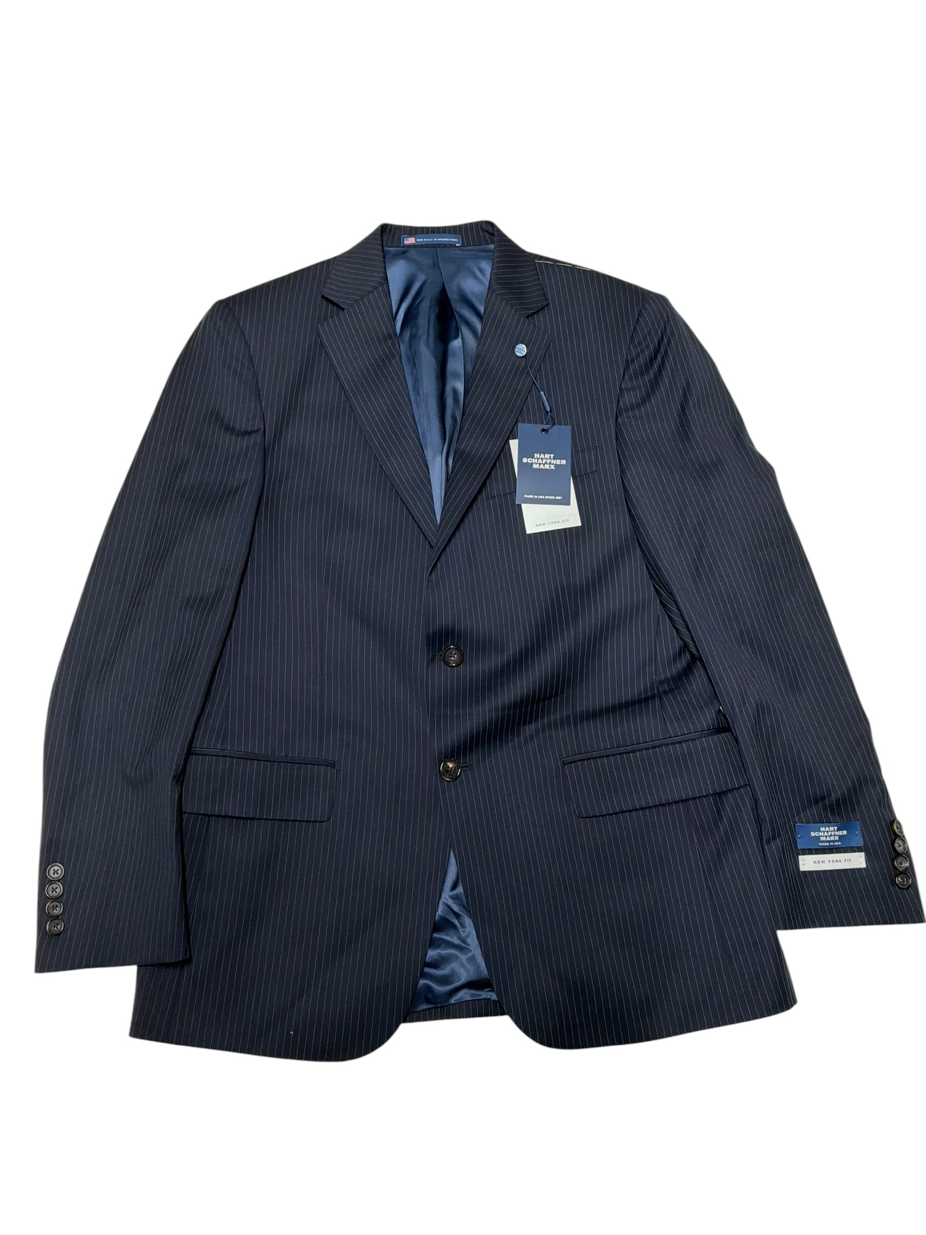 Hart Schaffner Marx Mens Classic fit Suit 42 L / 36 Waist Navy Blue Striped